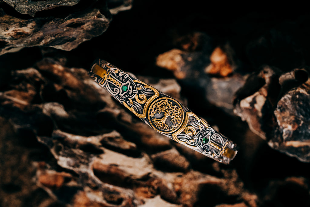 Son of the Forest Silver Bangle | S925 & 24K Gold Plated | Handcrafted Nordic Viking Jewelry Gift