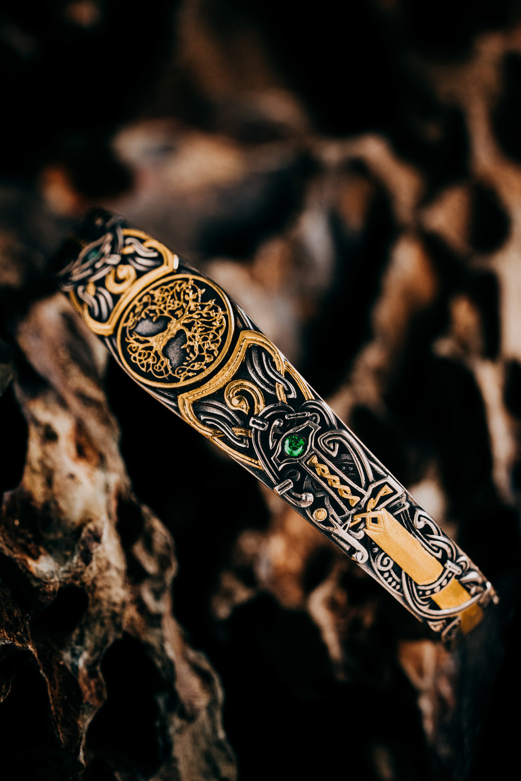 Son of the Forest Silver Bangle | S925 & 24K Gold Plated | Handcrafted Nordic Viking Jewelry Gift
