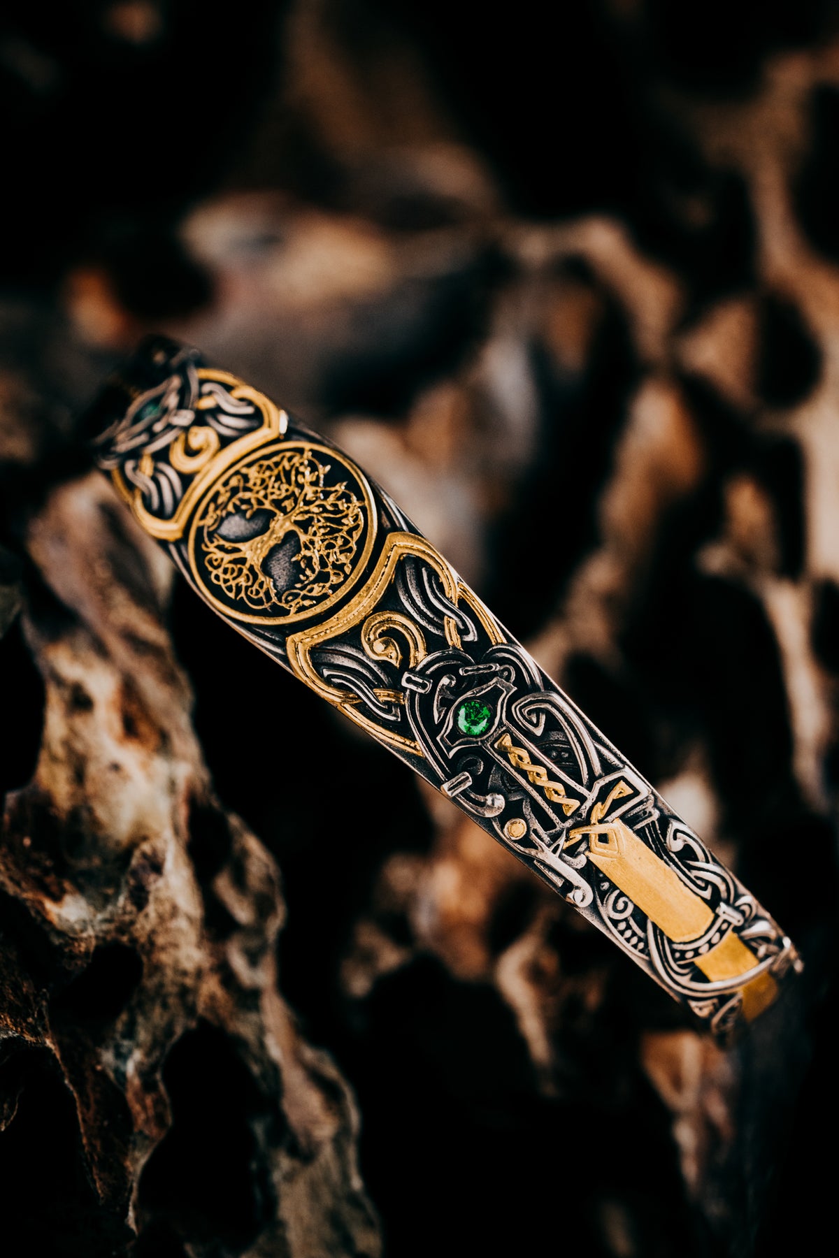 Son of the Forest Silver Bangle | S925 & 24K Gold Plated | Handcrafted Nordic Viking Jewelry Gift