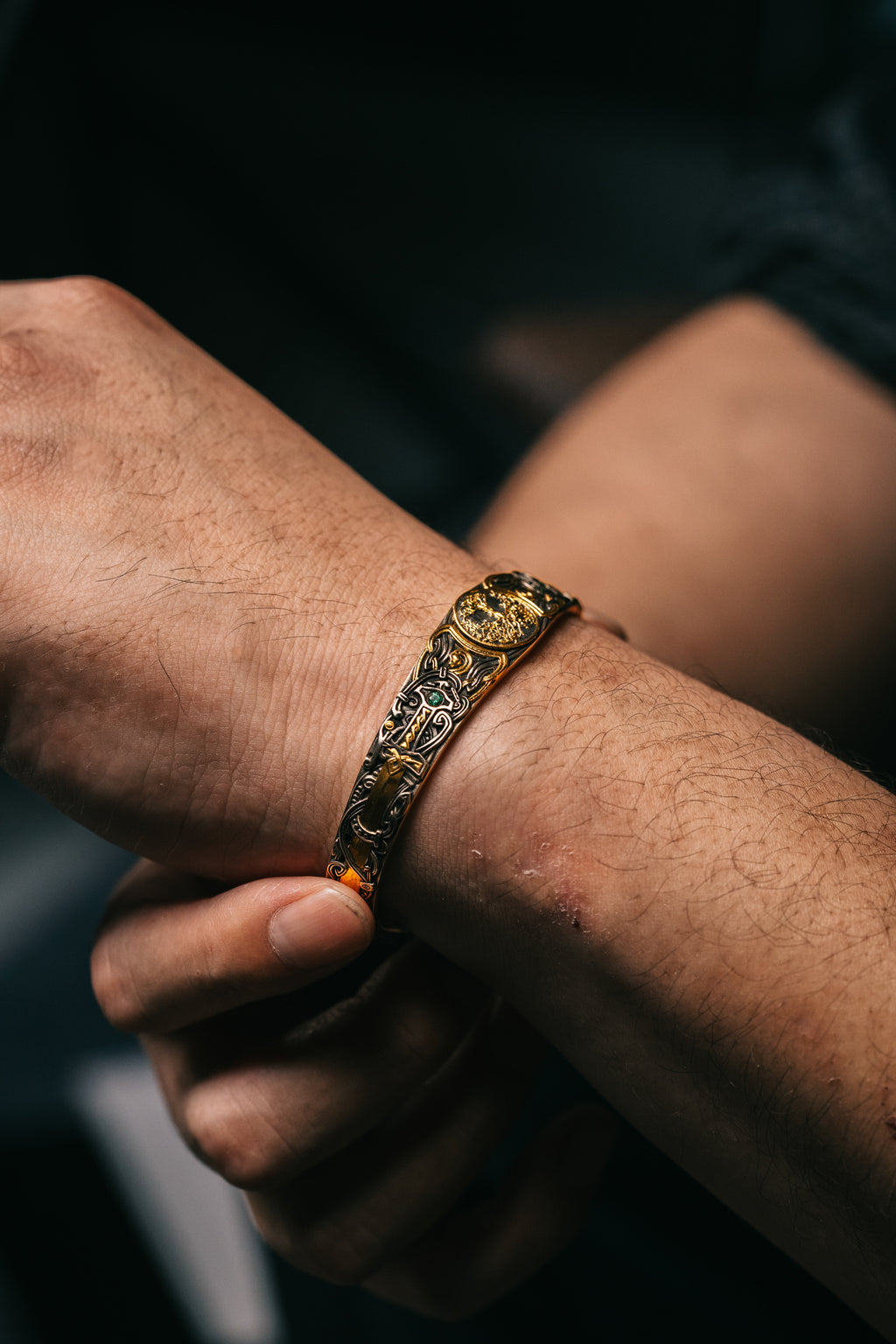 Son of the Forest Silver Bangle | S925 & 24K Gold Plated | Handcrafted Nordic Viking Jewelry Gift
