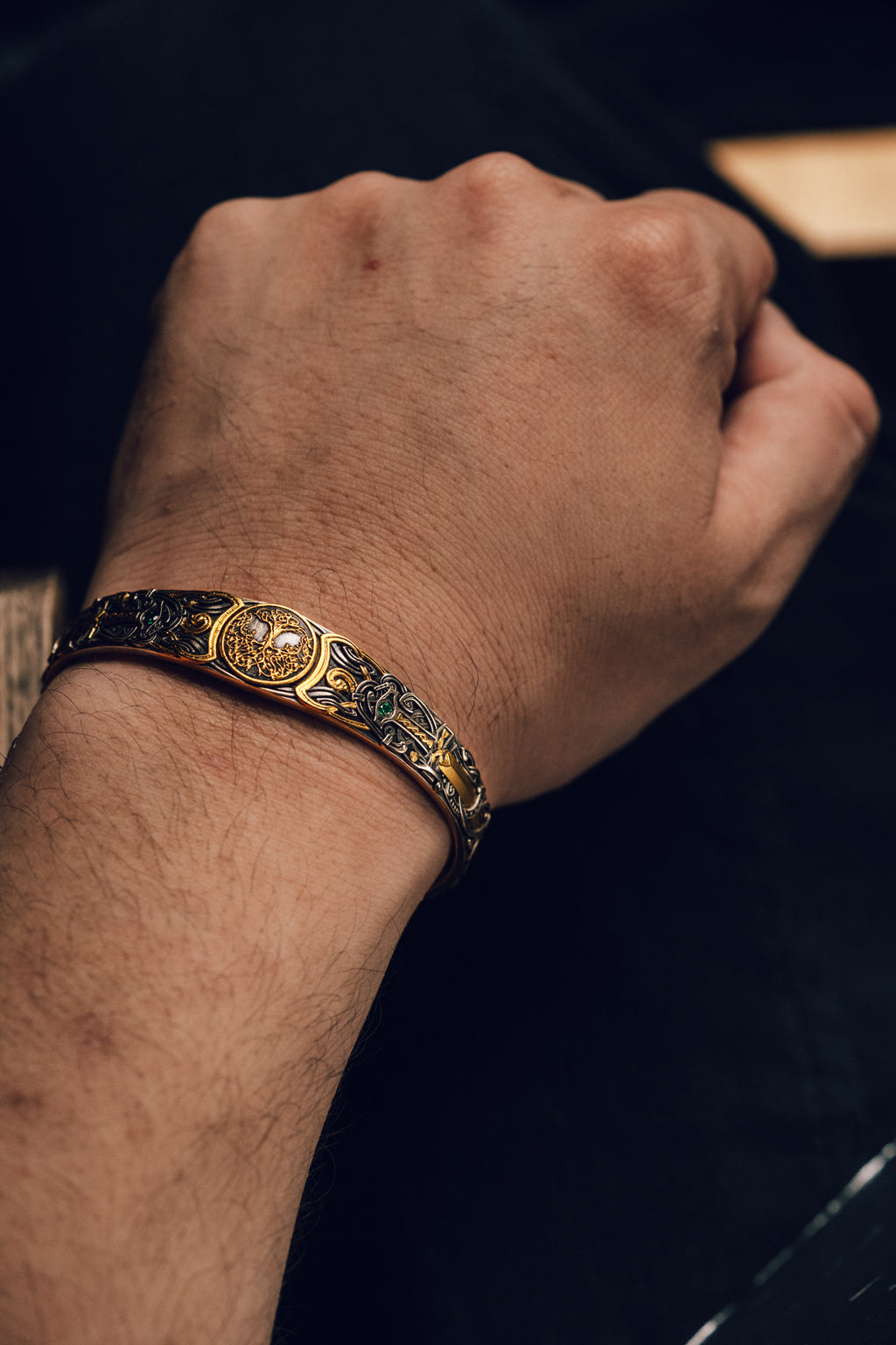 Son of the Forest Silver Bangle | S925 & 24K Gold Plated | Handcrafted Nordic Viking Jewelry Gift