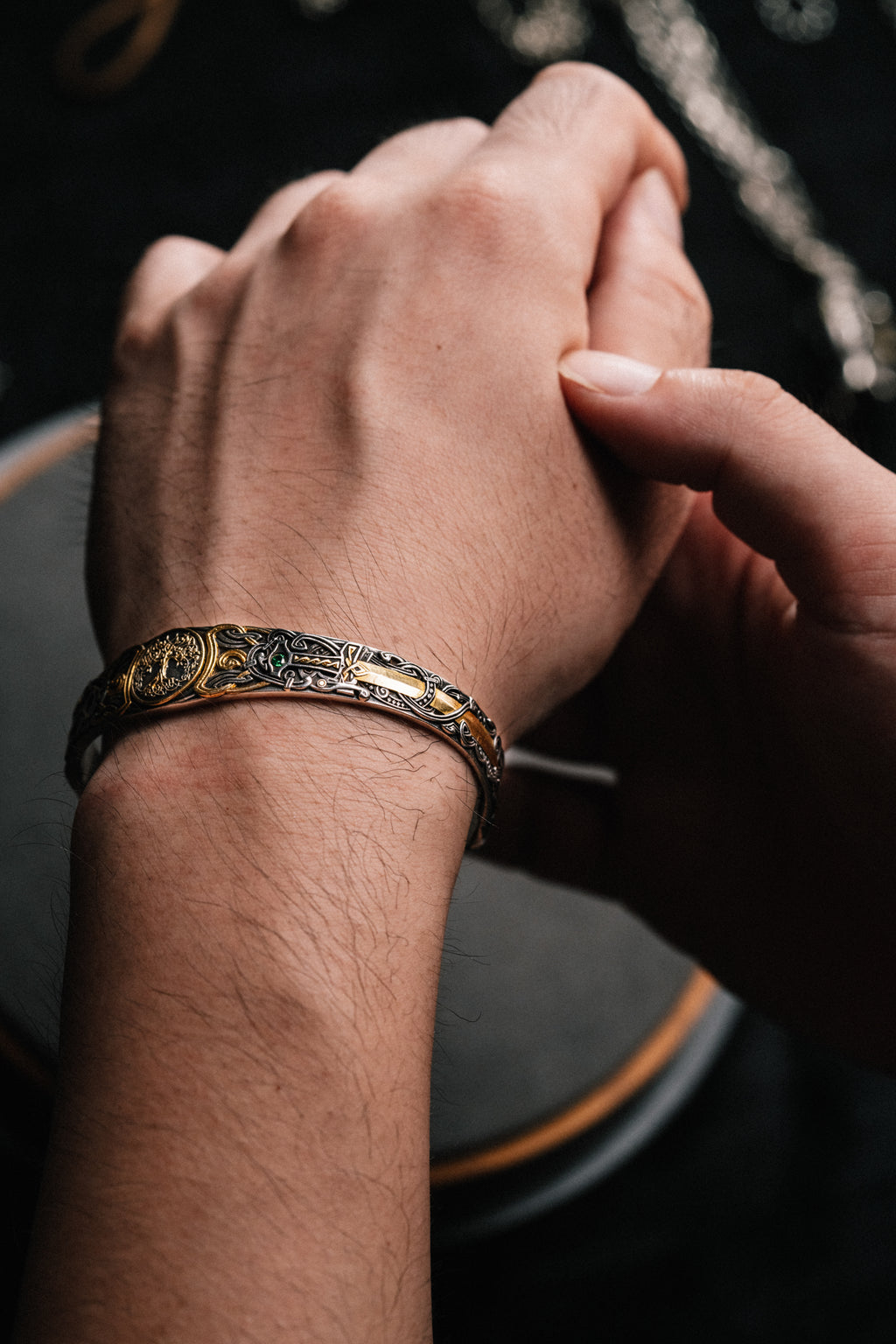 Son of the Forest Silver Bangle | S925 & 24K Gold Plated | Handcrafted Nordic Viking Jewelry Gift
