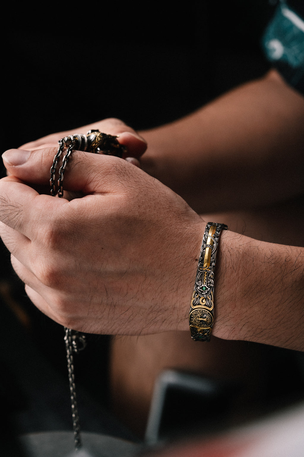 Son of the Forest Silver Bangle | S925 & 24K Gold Plated | Handcrafted Nordic Viking Jewelry Gift