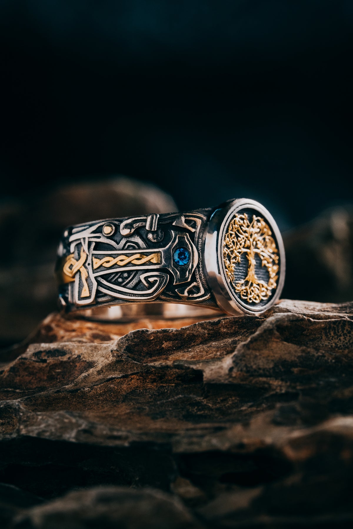 Son of the Forest Silver Ring | S925 & 24K Gold Plated | Handmade Nature Jewelry | Spiritual Gift for Him Her