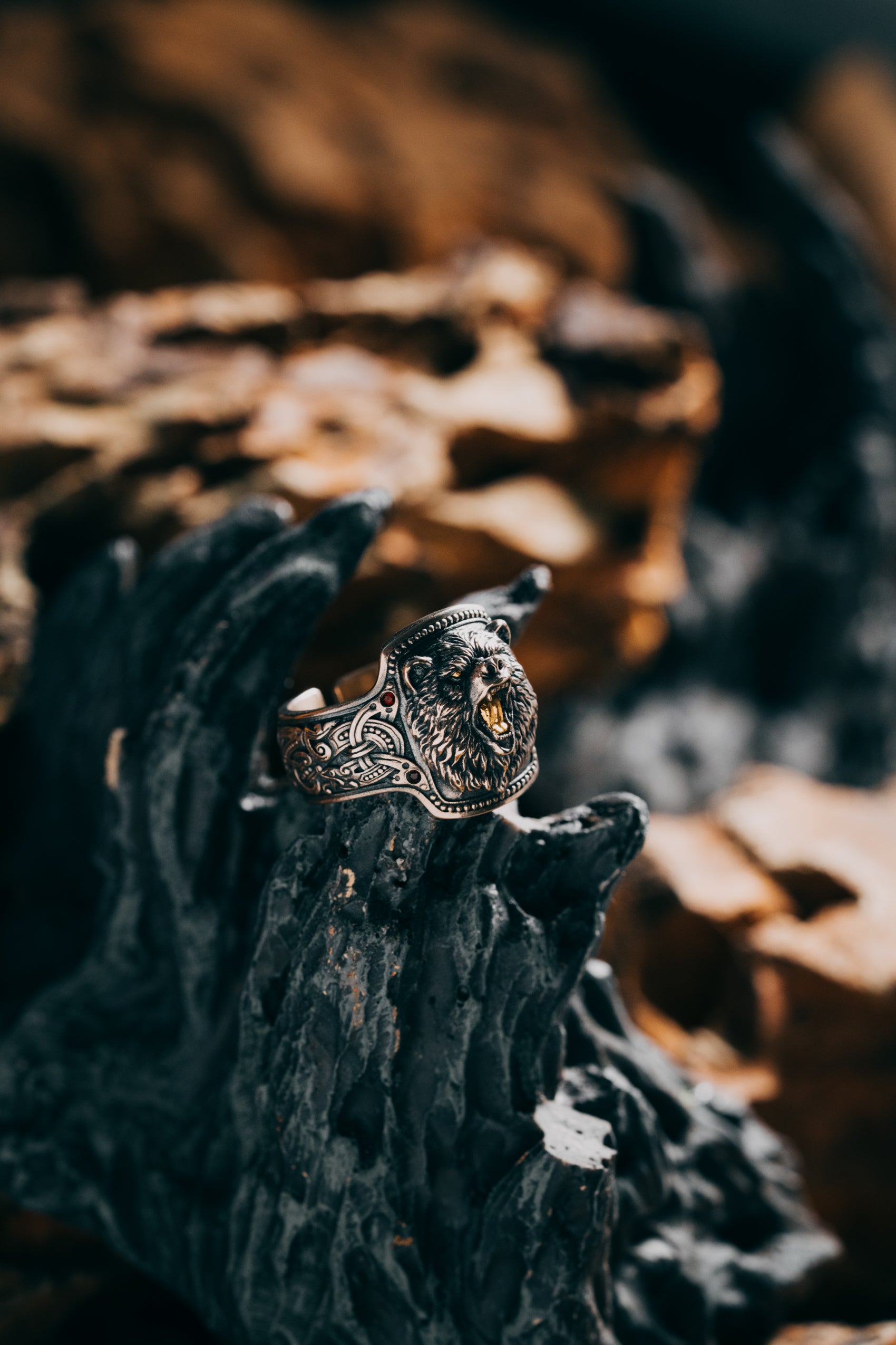 Forest Bear Silver Ring | 24K Gold Plated S925 | Nordic Animal Totem Jewelry