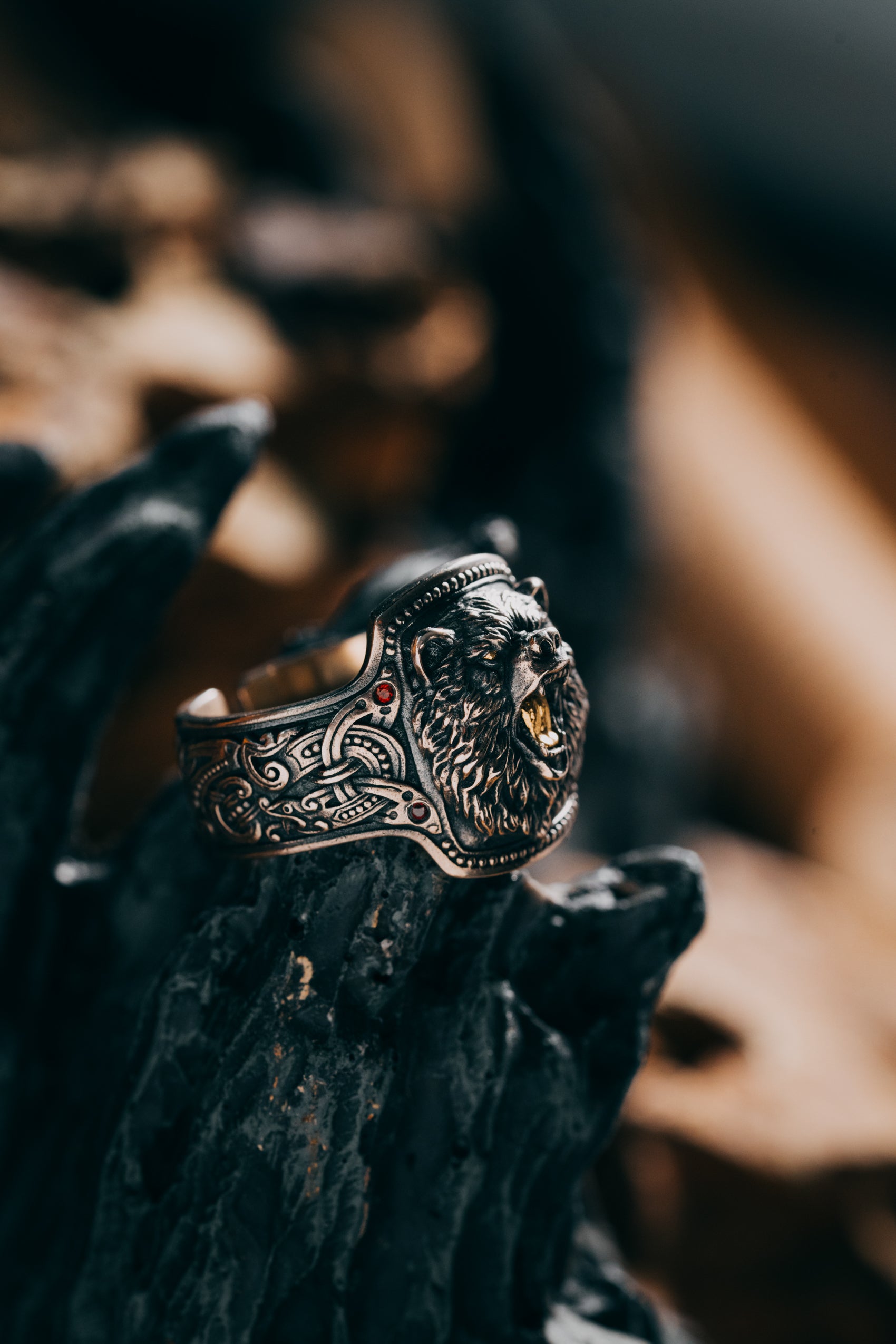 Forest Bear Silver Ring | 24K Gold Plated S925 | Nordic Animal Totem Jewelry