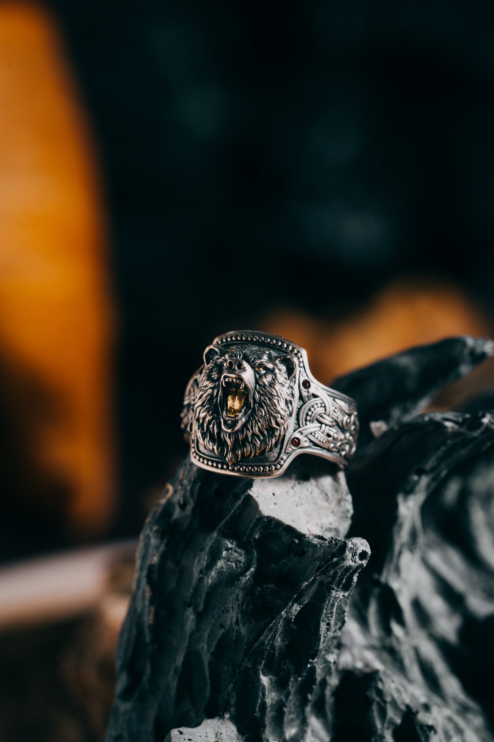 Forest Bear Silver Ring | 24K Gold Plated S925 | Nordic Animal Totem Jewelry