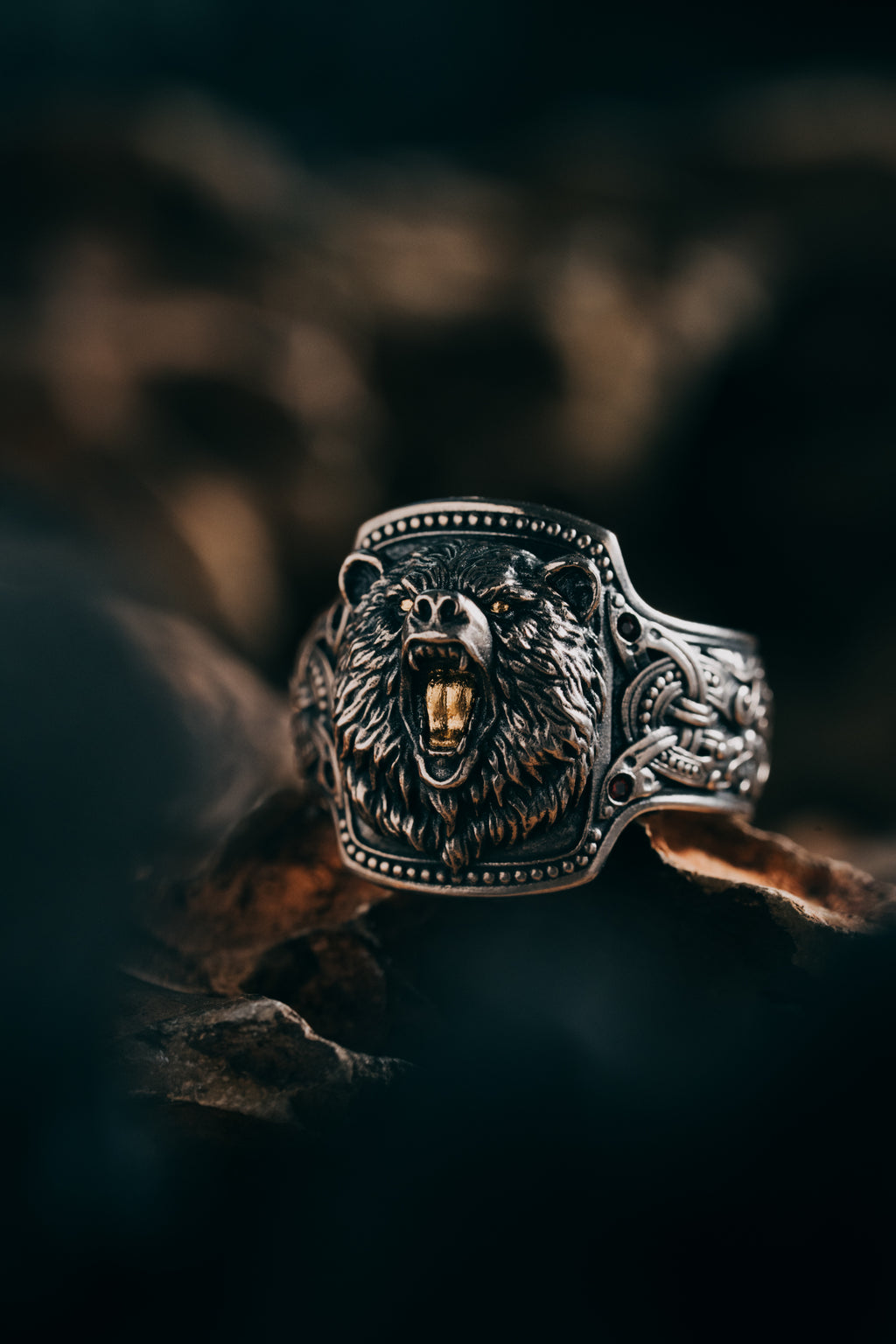 Forest Bear Silver Ring | 24K Gold Plated S925 | Nordic Animal Totem Jewelry