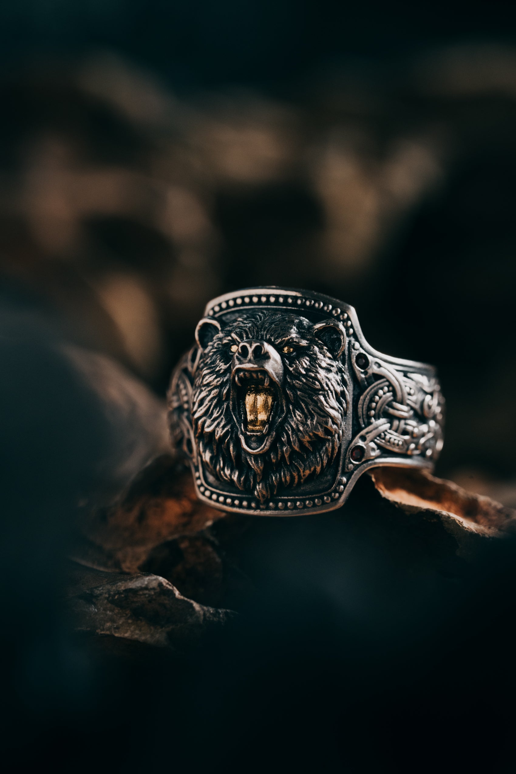Forest Bear Silver Ring | 24K Gold Plated S925 | Nordic Animal Totem Jewelry