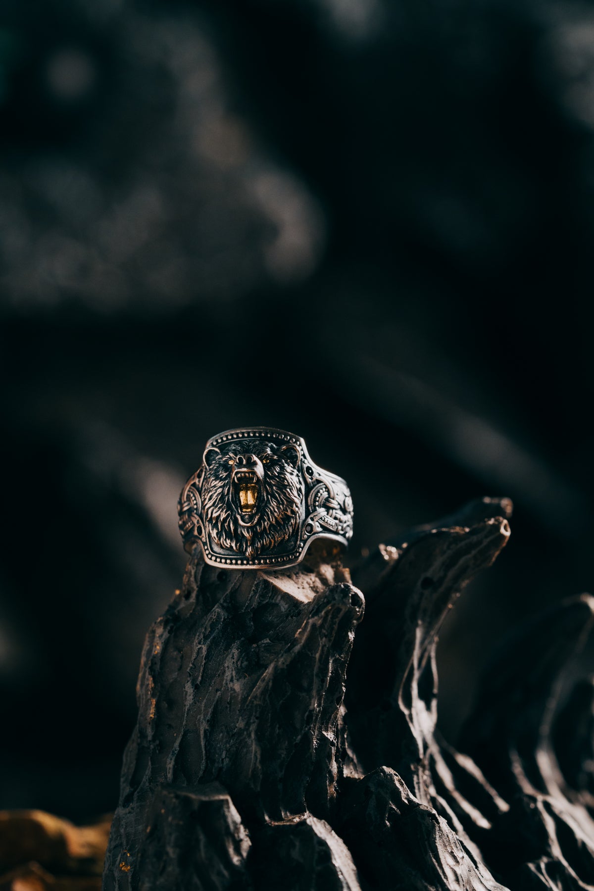 Forest Bear Silver Ring | 24K Gold Plated S925 | Nordic Animal Totem Jewelry