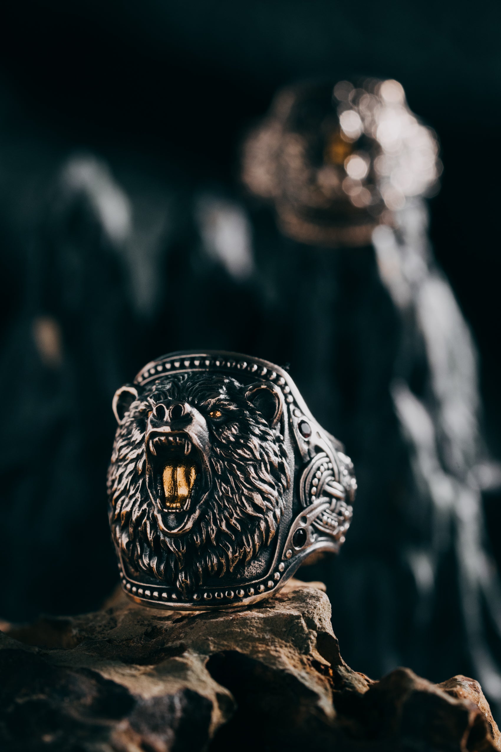 Forest Bear Silver Ring | 24K Gold Plated S925 | Nordic Animal Totem Jewelry