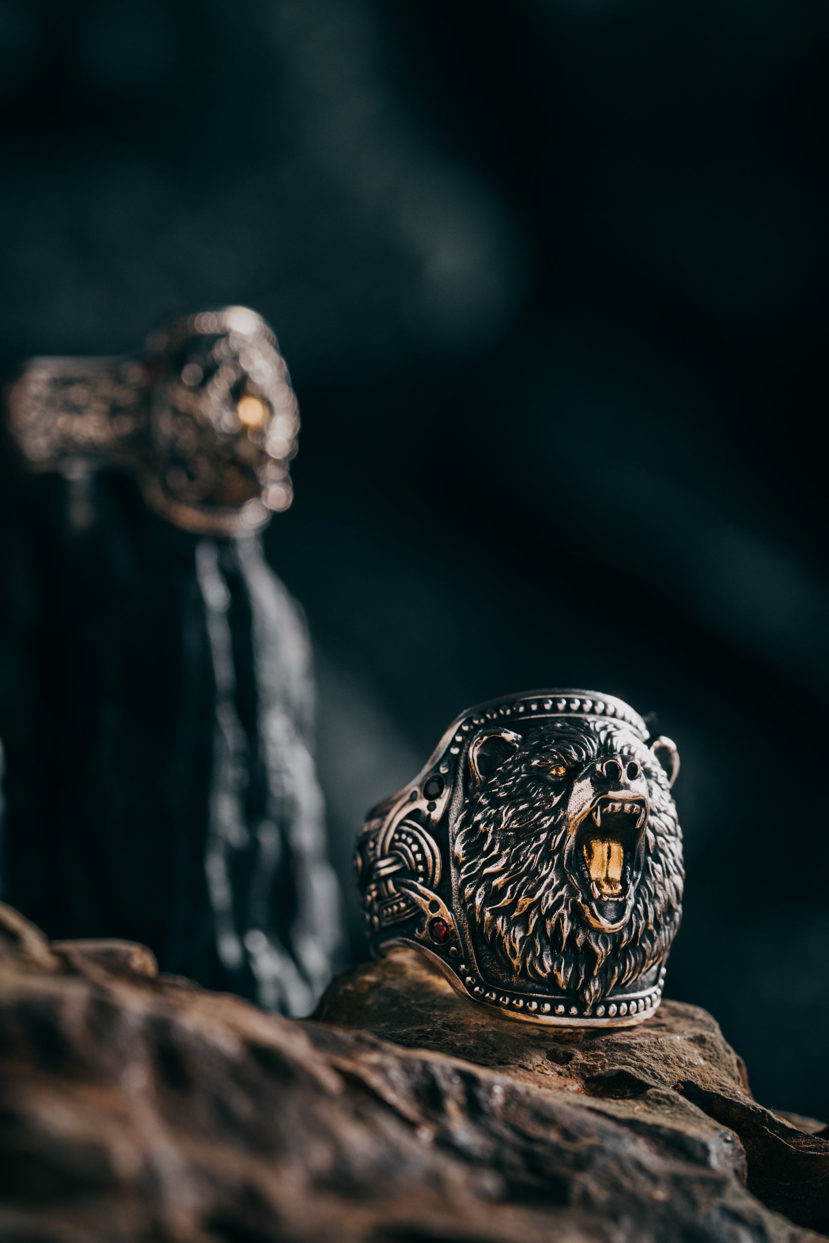 Forest Bear Silver Ring | 24K Gold Plated S925 | Nordic Animal Totem Jewelry