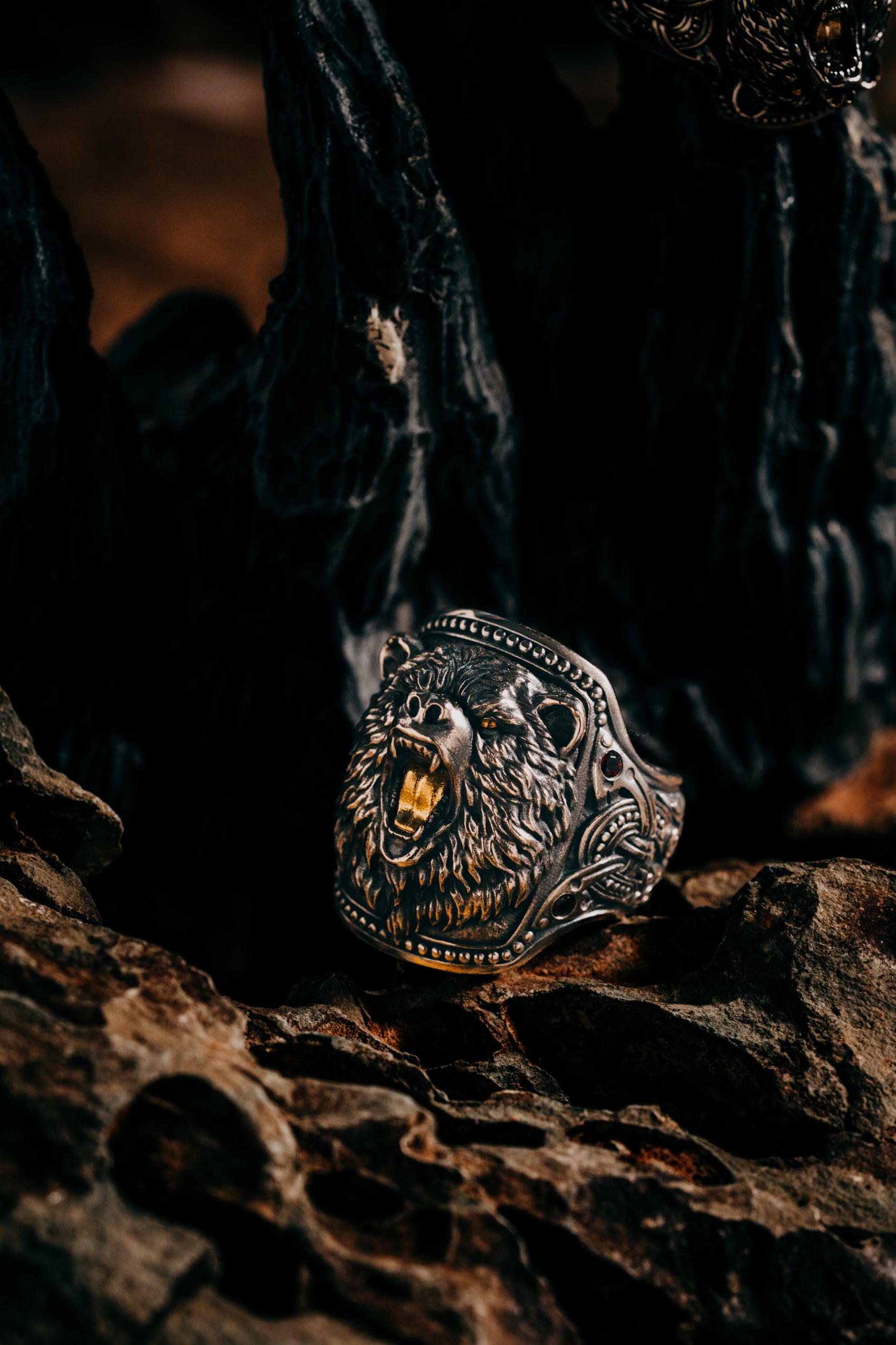 Forest Bear Silver Ring | 24K Gold Plated S925 | Nordic Animal Totem Jewelry