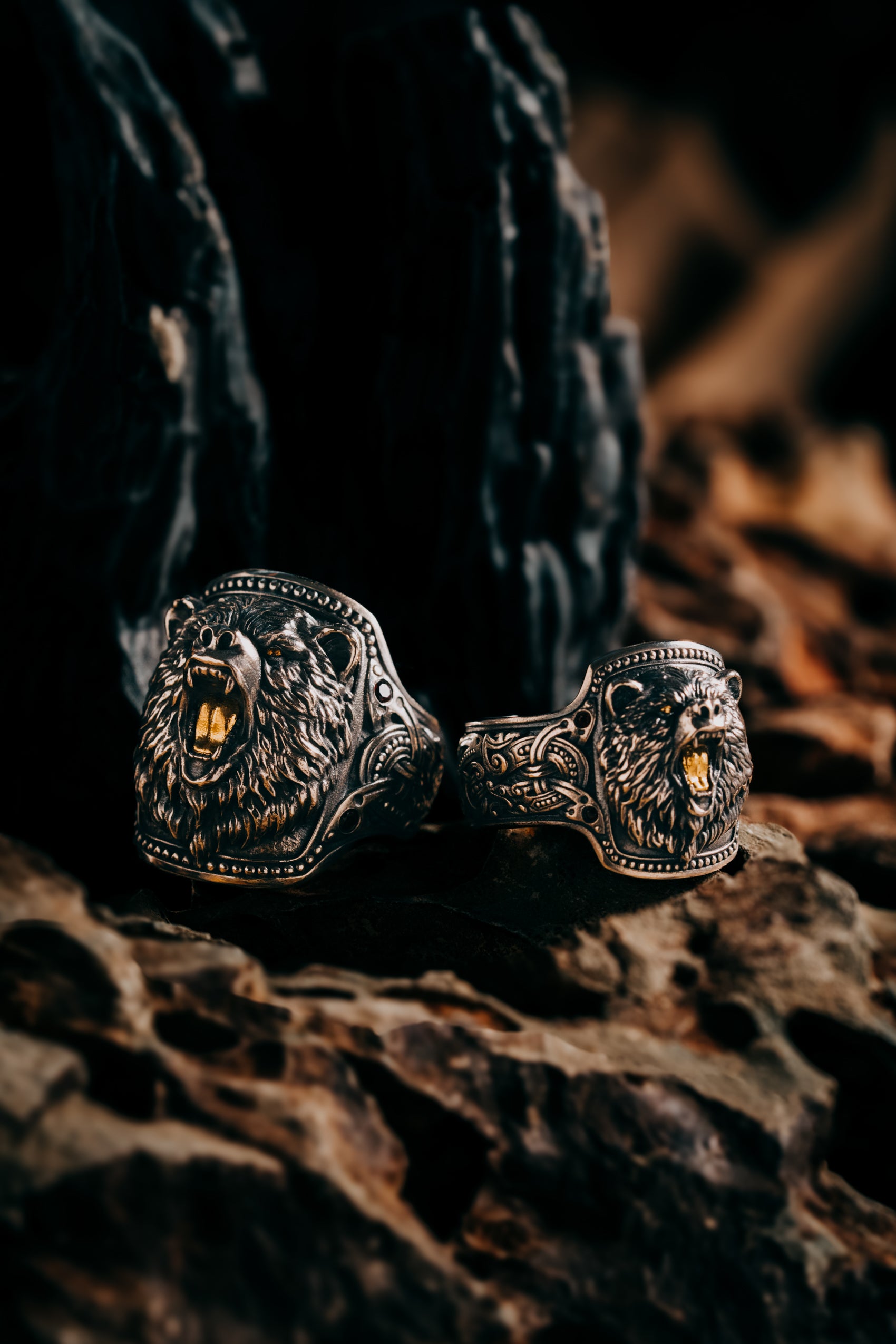 Forest Bear Silver Ring | 24K Gold Plated S925 | Nordic Animal Totem Jewelry