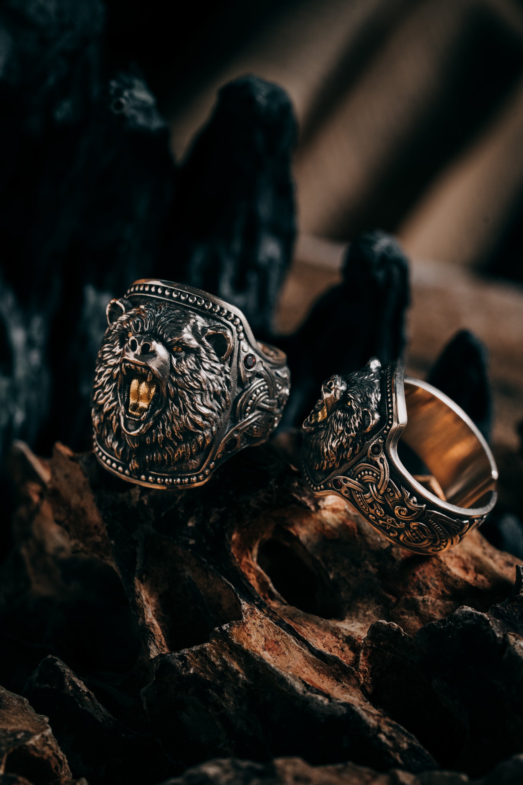 Forest Bear Silver Ring | 24K Gold Plated S925 | Nordic Animal Totem Jewelry