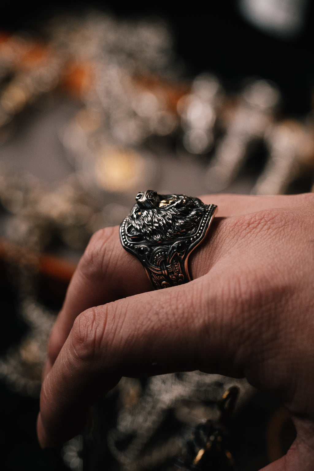 Forest Bear Silver Ring | 24K Gold Plated S925 | Nordic Animal Totem Jewelry