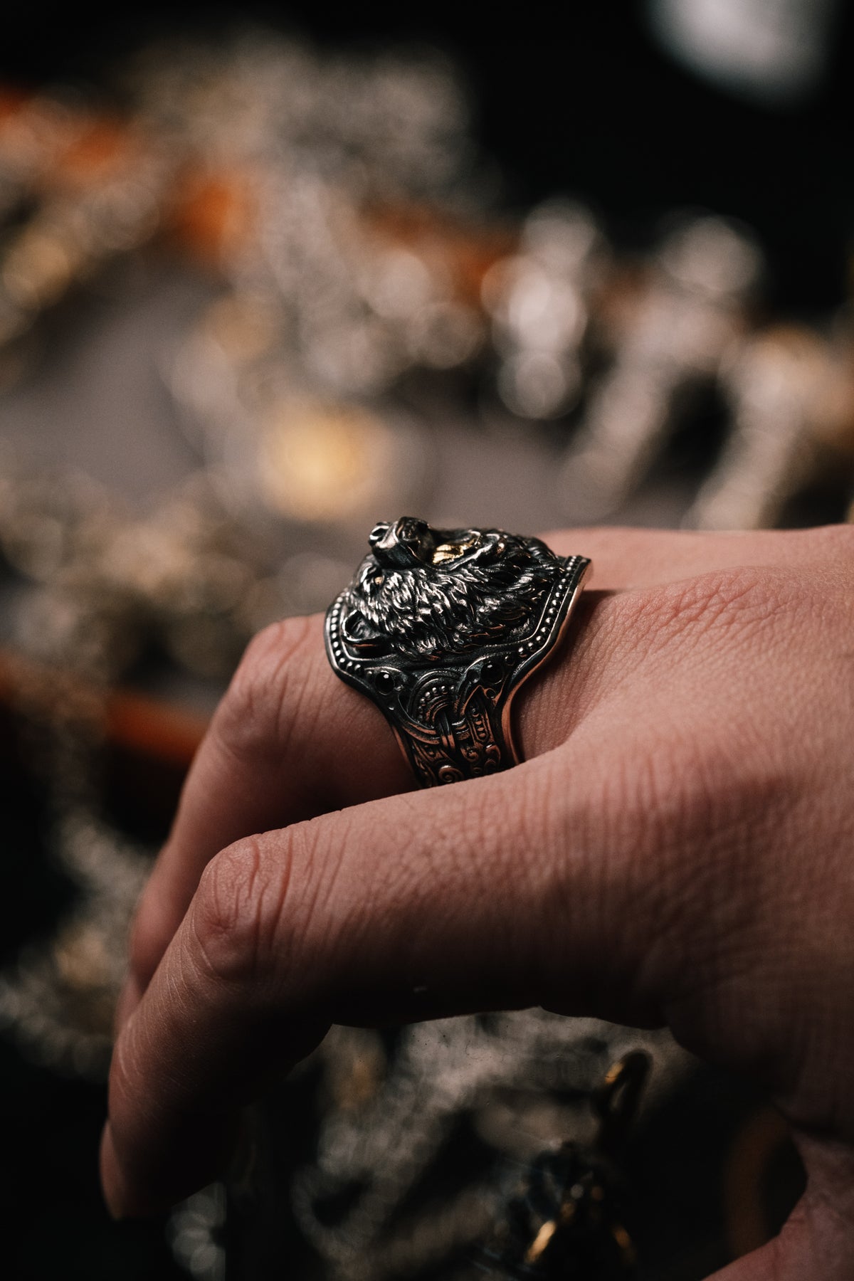 Forest Bear Silver Ring | 24K Gold Plated S925 | Nordic Animal Totem Jewelry