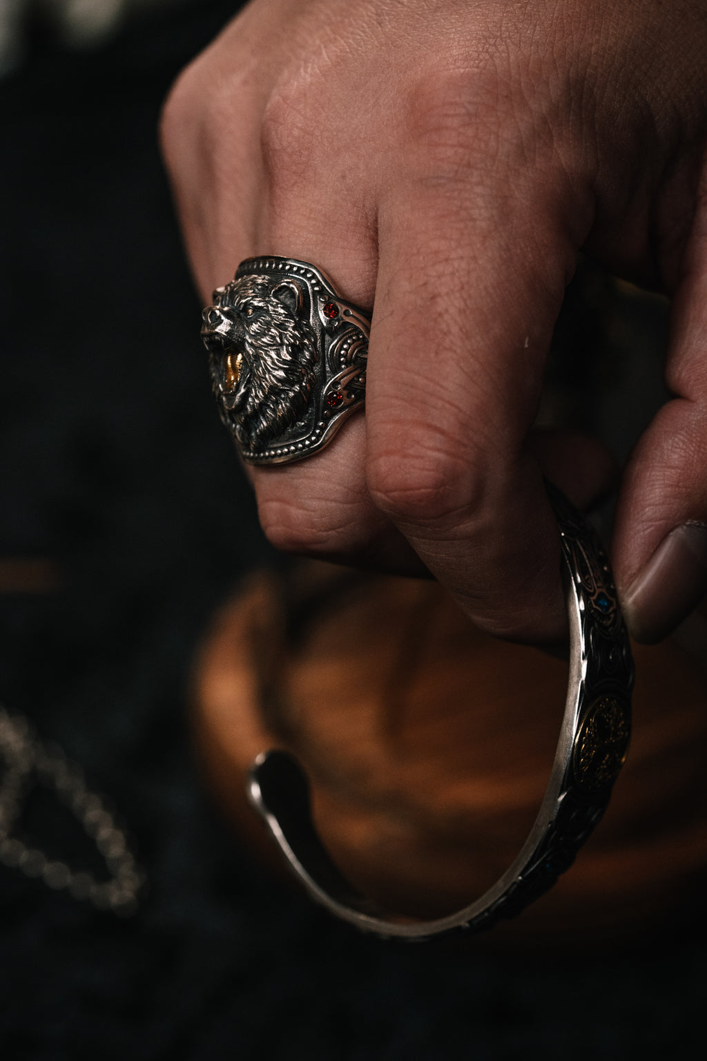 Forest Bear Silver Ring | 24K Gold Plated S925 | Nordic Animal Totem Jewelry