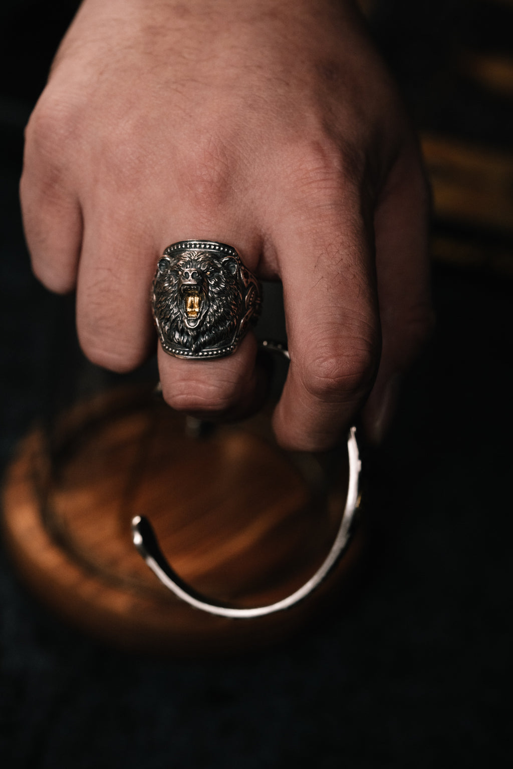 Forest Bear Silver Ring | 24K Gold Plated S925 | Nordic Animal Totem Jewelry