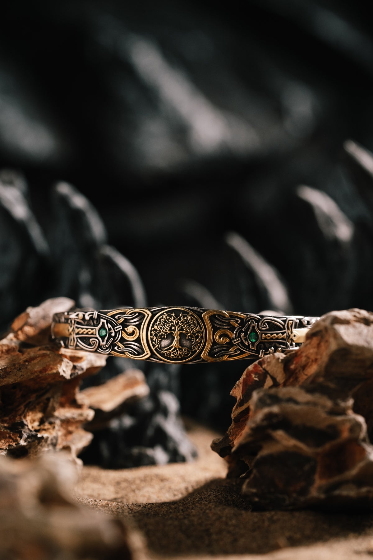 Son of the Forest Silver Bangle | S925 & 24K Gold Plated | Handcrafted Nordic Viking Jewelry Gift
