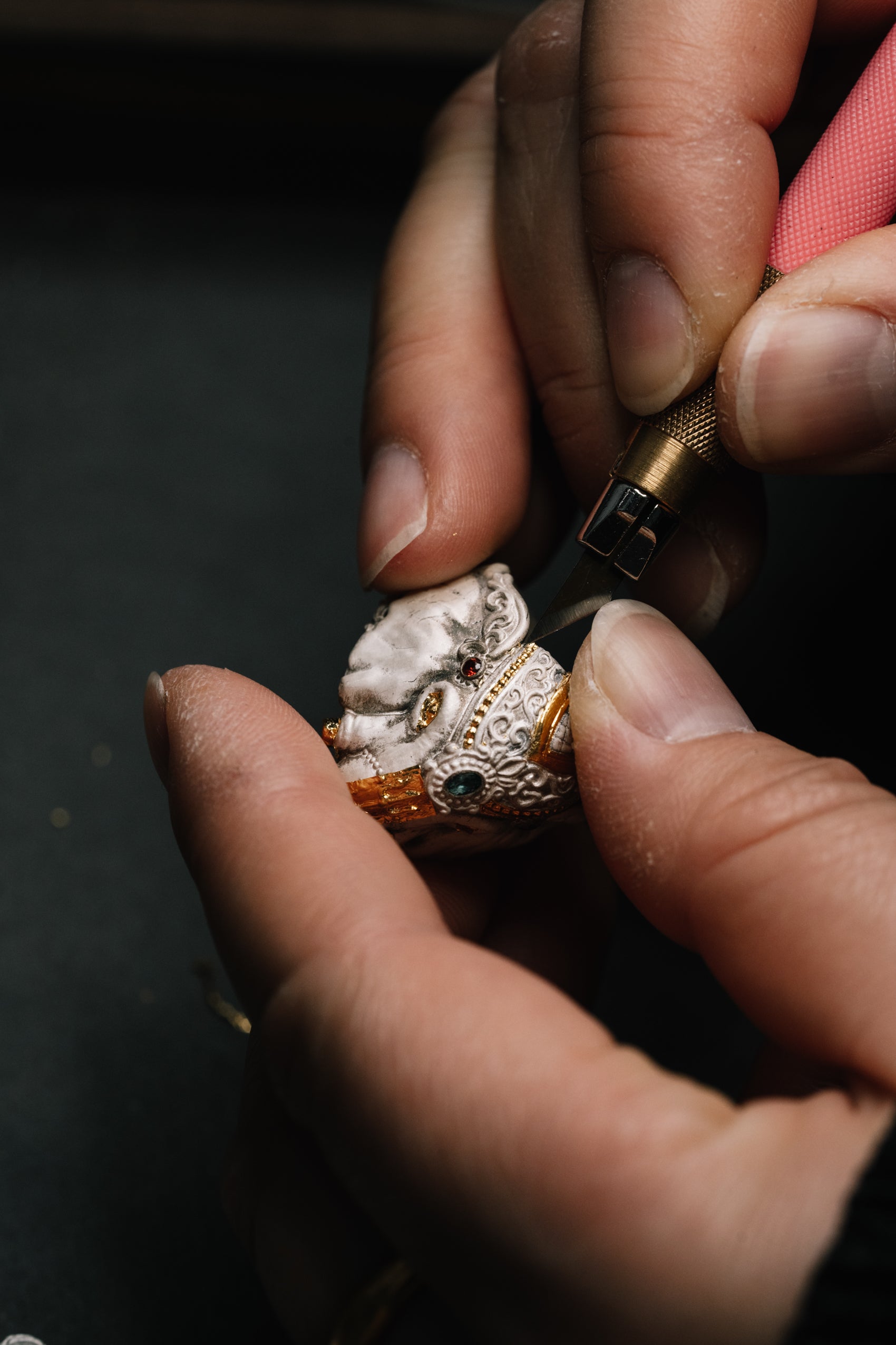 Broken Tusk Ganesha Ring | S925 Silver & 24K Gold Plated | Handmade Buddhist Jewelry | Spiritual Gift for Him