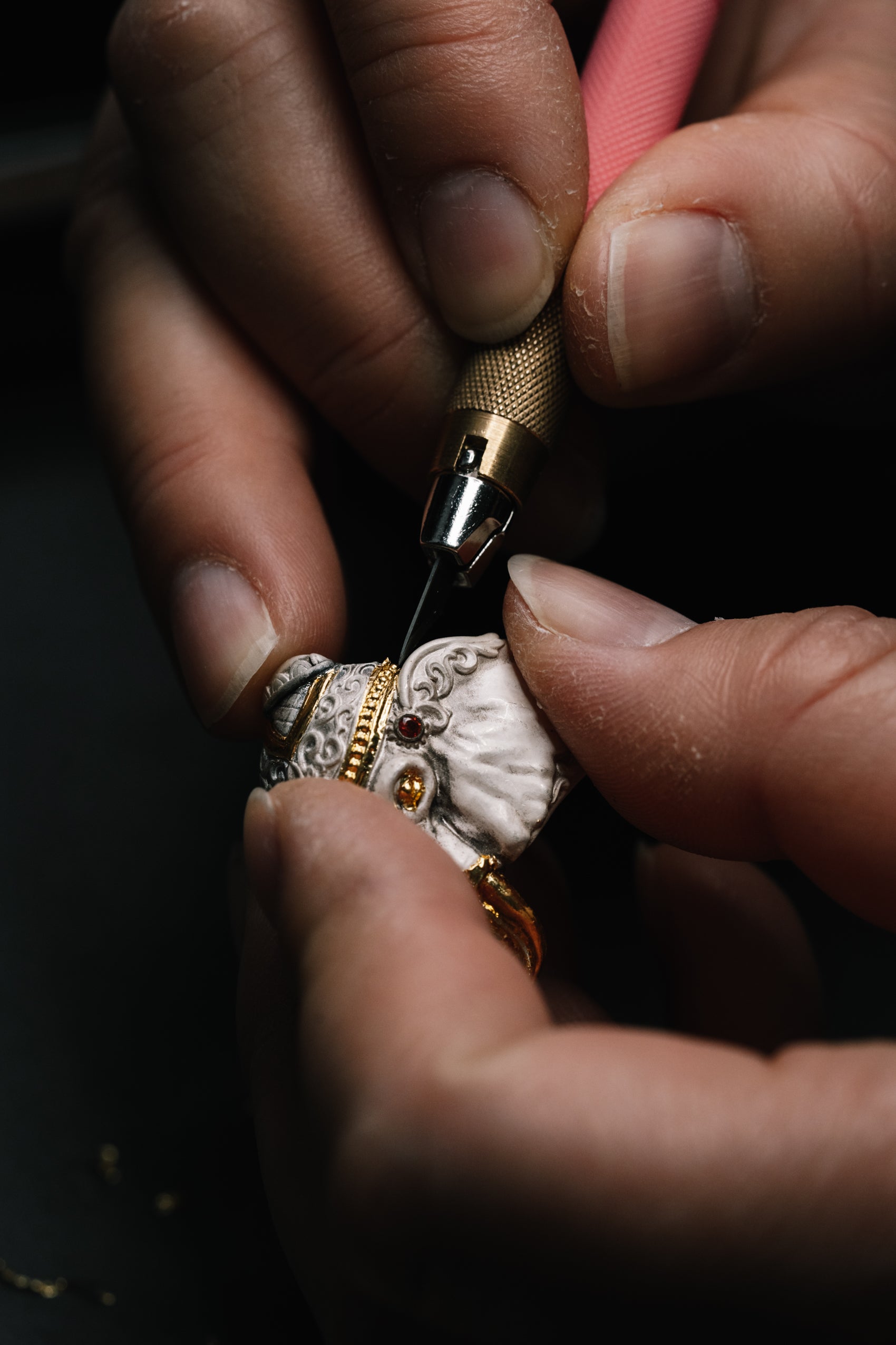 Broken Tusk Ganesha Ring | S925 Silver & 24K Gold Plated | Handmade Buddhist Jewelry | Spiritual Gift for Him