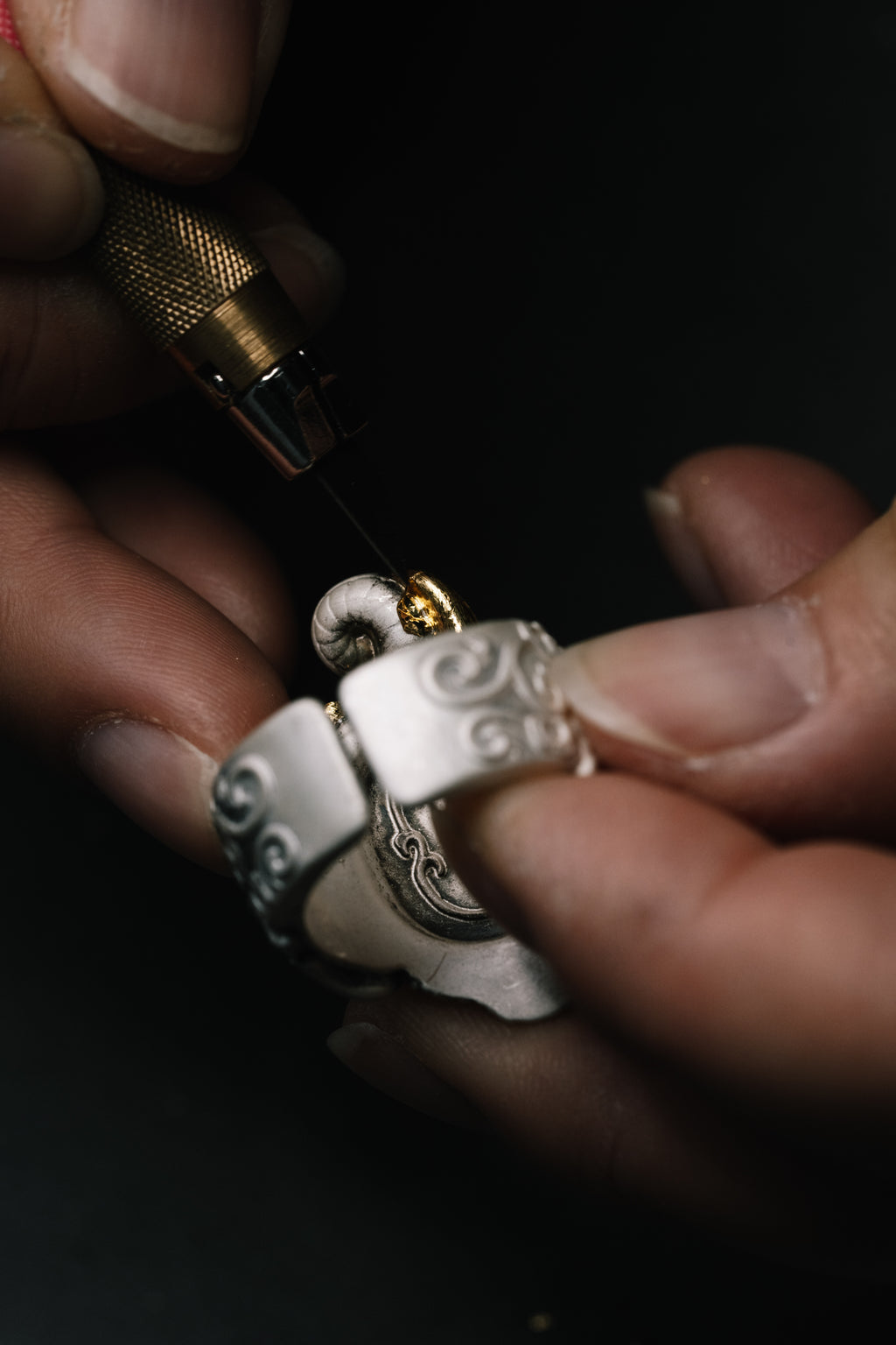 Broken Tusk Ganesha Ring | S925 Silver & 24K Gold Plated | Handmade Buddhist Jewelry | Spiritual Gift for Him
