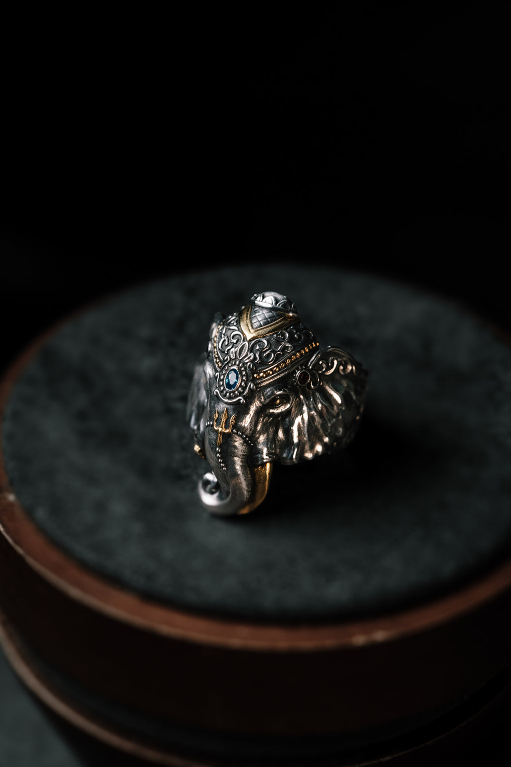 Broken Tusk Ganesha Ring | S925 Silver & 24K Gold Plated | Handmade Buddhist Jewelry | Spiritual Gift for Him