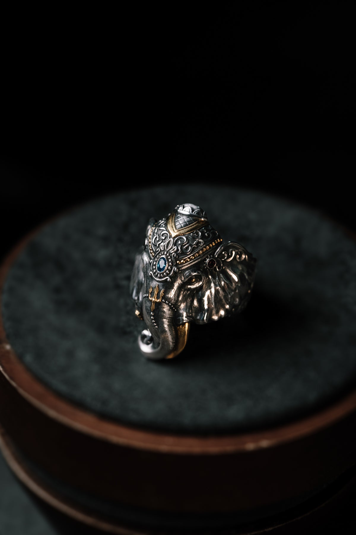 Broken Tusk Ganesha Ring | S925 Silver & 24K Gold Plated | Handmade Buddhist Jewelry | Spiritual Gift for Him
