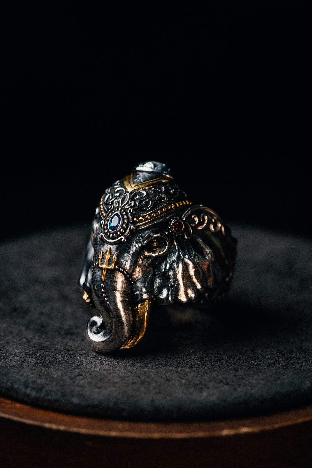 Broken Tusk Ganesha Ring | S925 Silver & 24K Gold Plated | Handmade Buddhist Jewelry | Spiritual Gift for Him