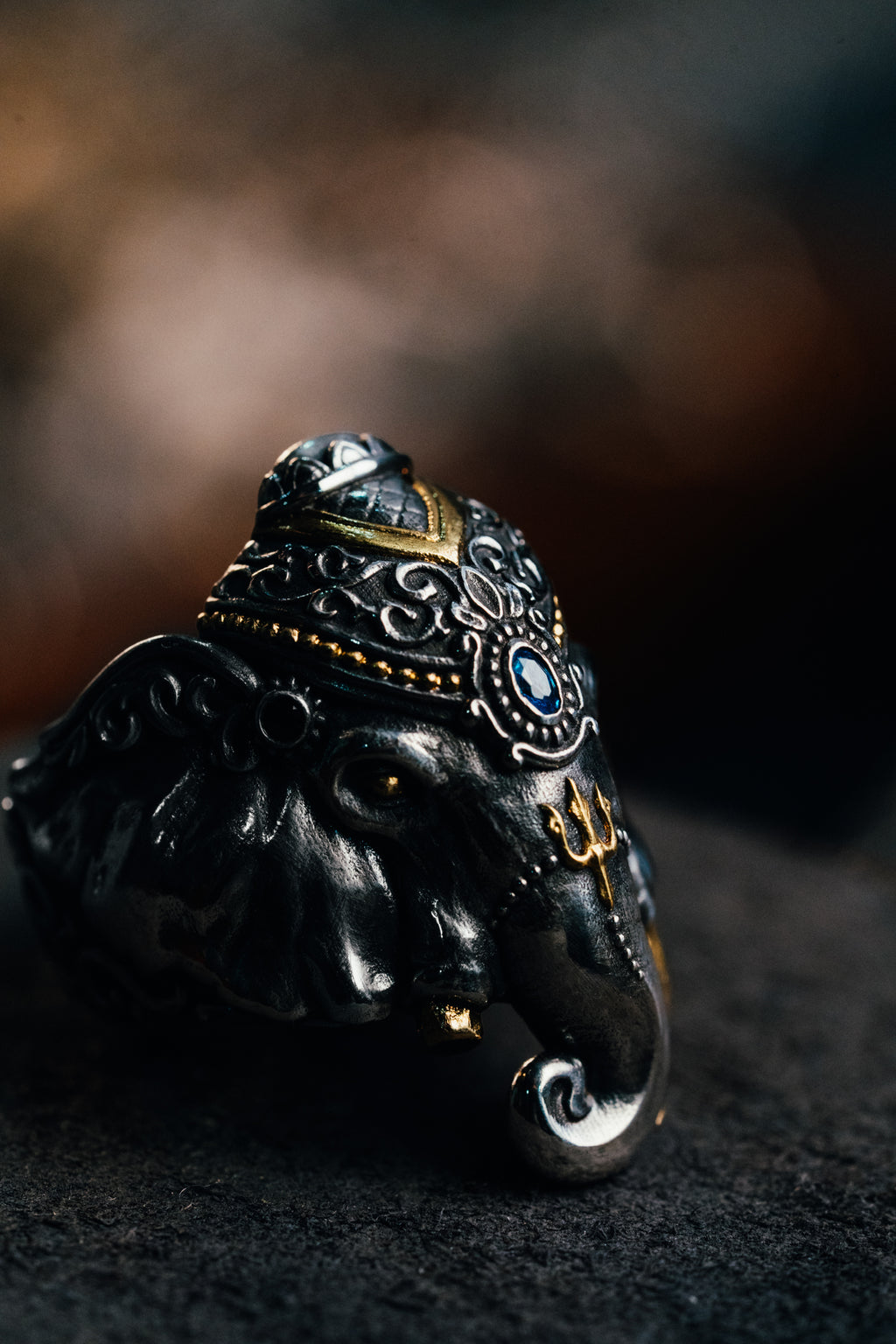 Broken Tusk Ganesha Ring | S925 Silver & 24K Gold Plated | Handmade Buddhist Jewelry | Spiritual Gift for Him