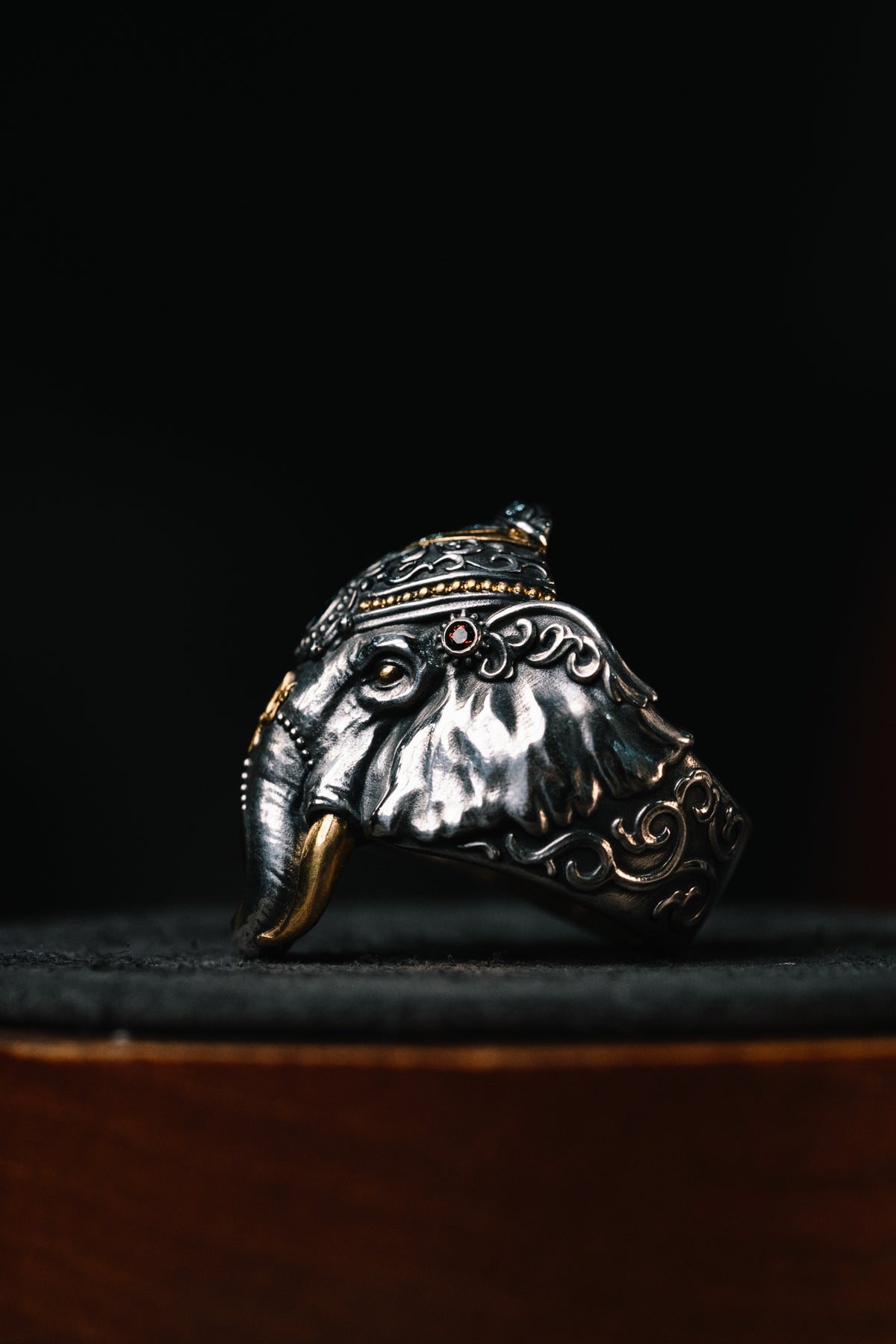 Broken Tusk Ganesha Ring | S925 Silver & 24K Gold Plated | Handmade Buddhist Jewelry | Spiritual Gift for Him