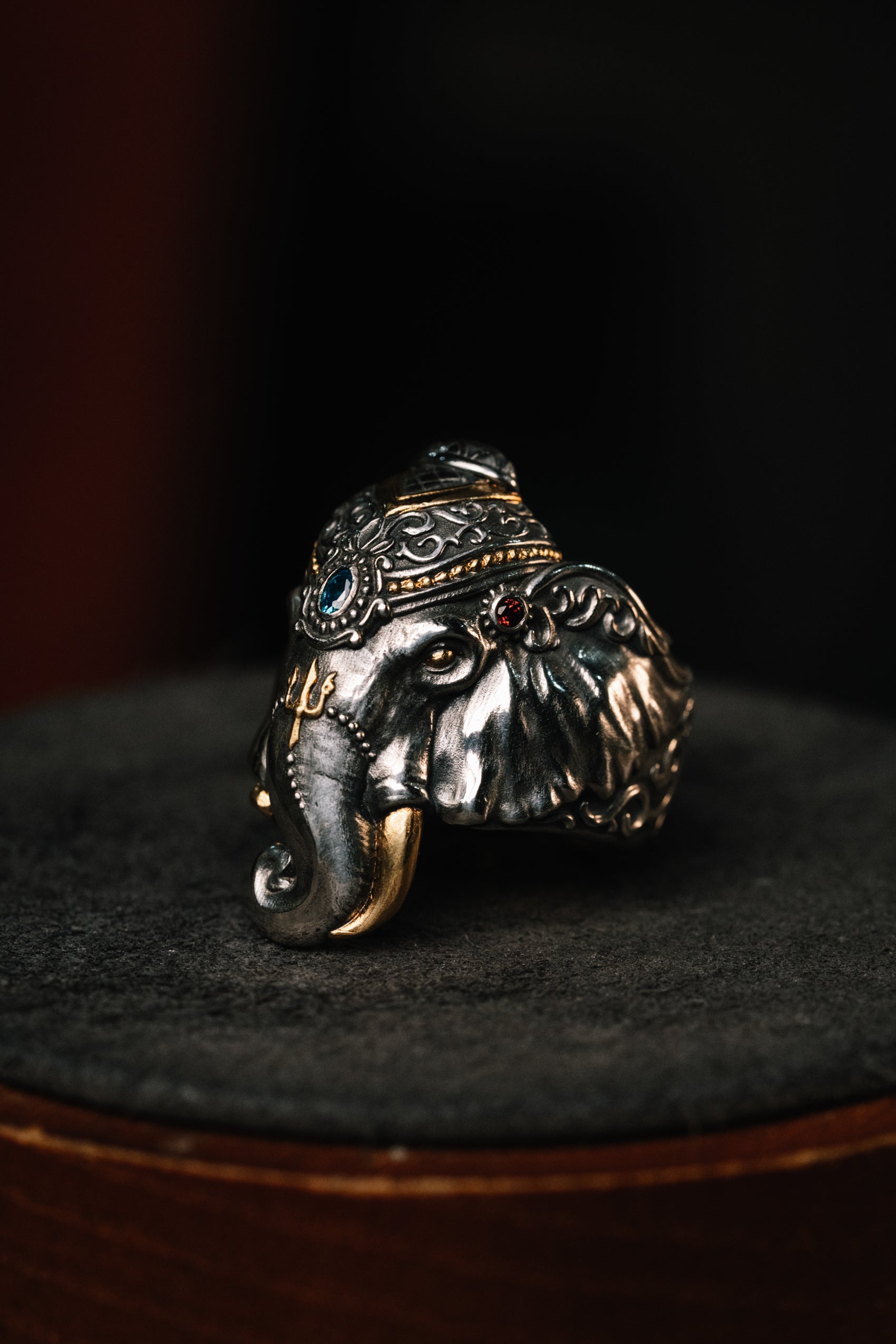 Broken Tusk Ganesha Ring | S925 Silver & 24K Gold Plated | Handmade Buddhist Jewelry | Spiritual Gift for Him