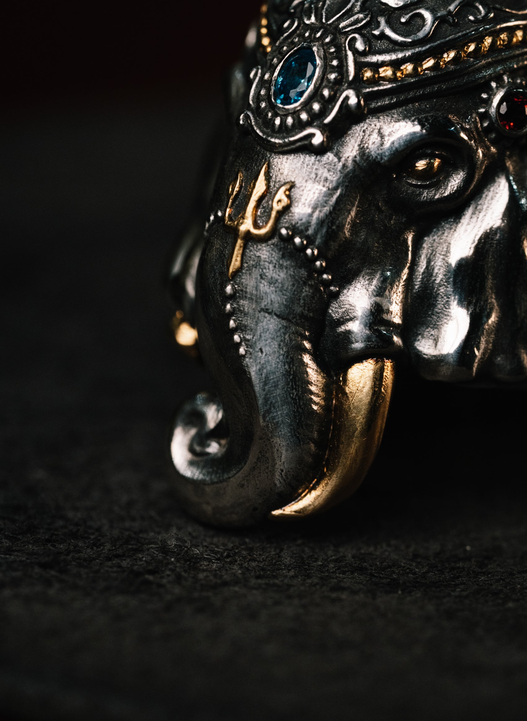 Broken Tusk Ganesha Ring | S925 Silver & 24K Gold Plated | Handmade Buddhist Jewelry | Spiritual Gift for Him