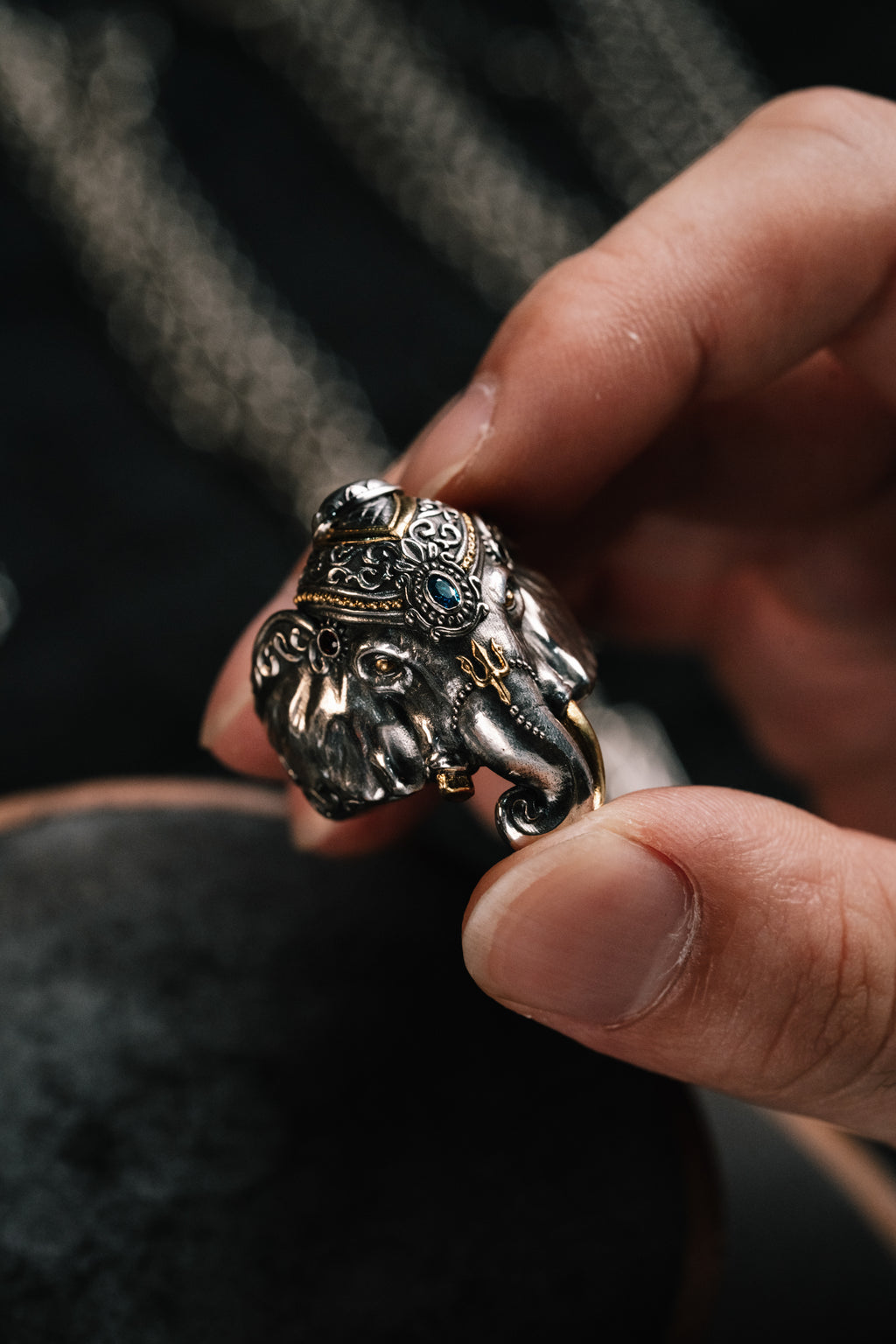Broken Tusk Ganesha Ring | S925 Silver & 24K Gold Plated | Handmade Buddhist Jewelry | Spiritual Gift for Him