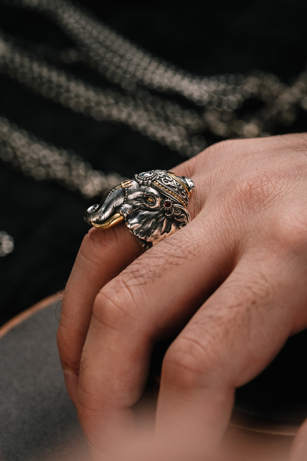 Broken Tusk Ganesha Ring | S925 Silver & 24K Gold Plated | Handmade Buddhist Jewelry | Spiritual Gift for Him