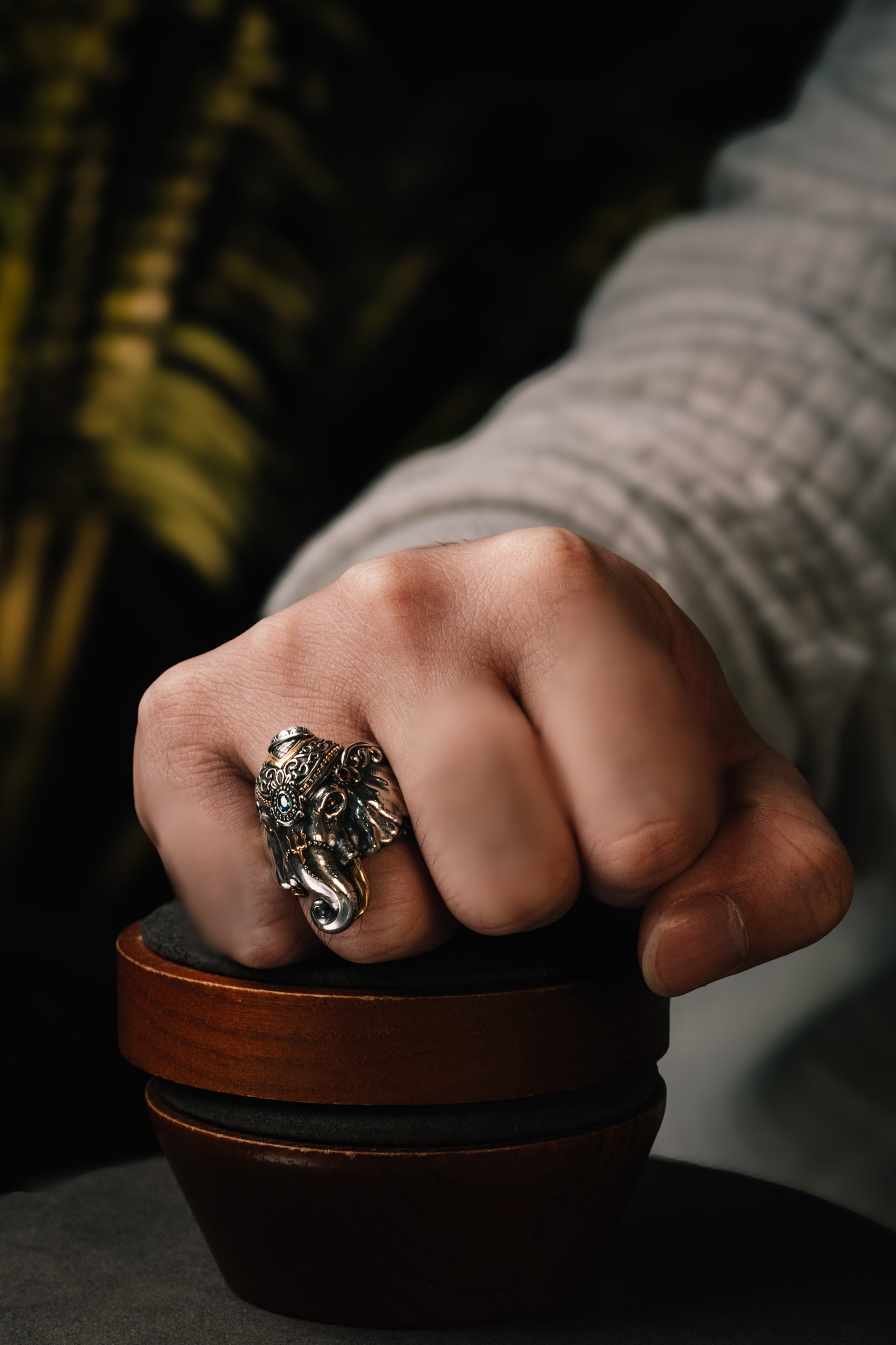 Broken Tusk Ganesha Ring | S925 Silver & 24K Gold Plated | Handmade Buddhist Jewelry | Spiritual Gift for Him