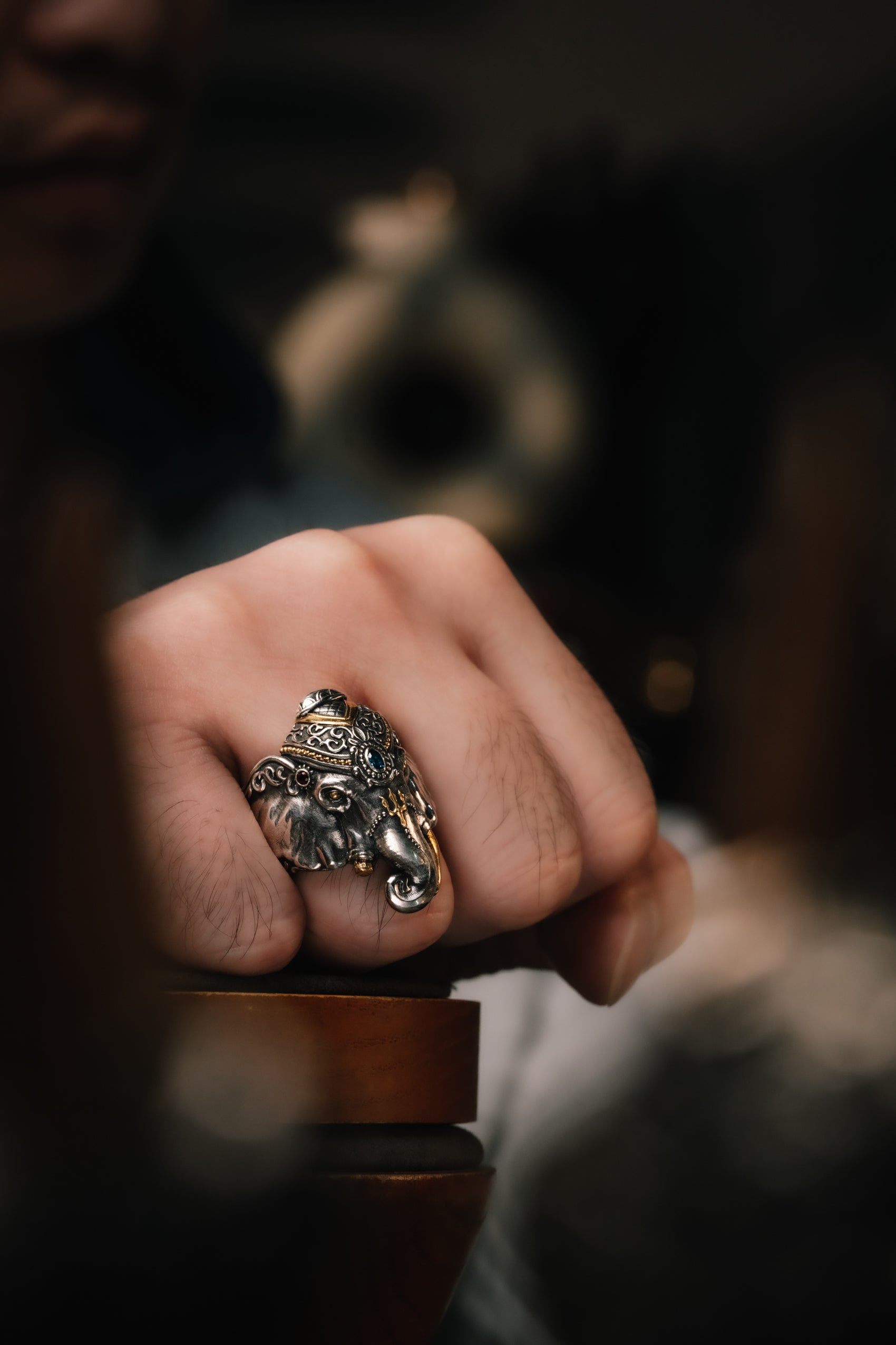 Broken Tusk Ganesha Ring | S925 Silver & 24K Gold Plated | Handmade Buddhist Jewelry | Spiritual Gift for Him