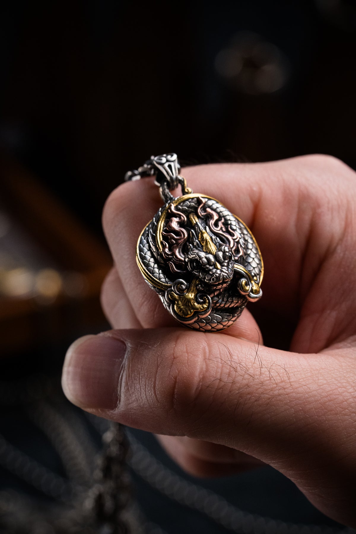 Naga Serpent God Pendant | S925 Silver & 24K Gold Plated | Handmade Buddhist Amulet | Spiritual Jewelry