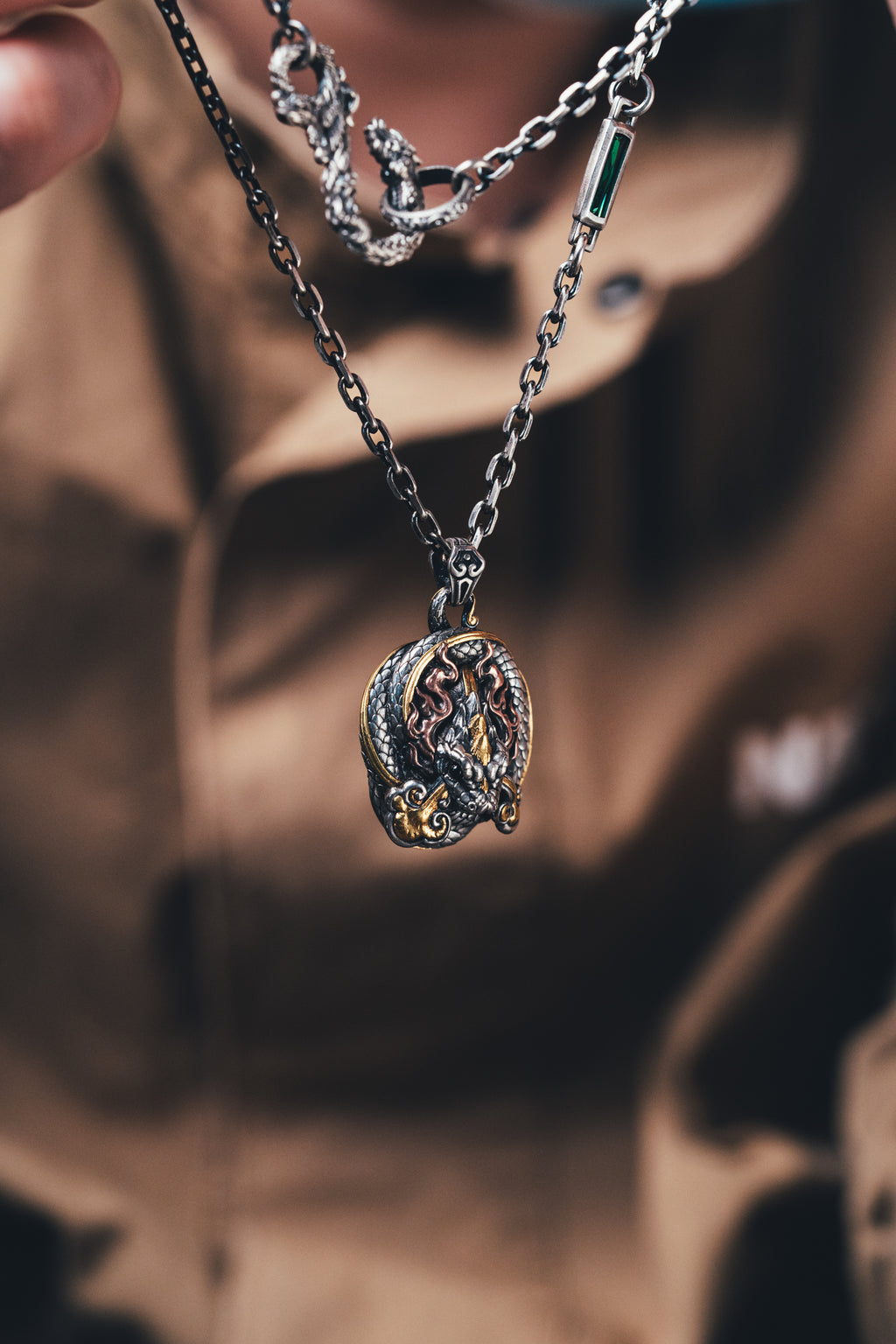 Naga Serpent God Pendant | S925 Silver & 24K Gold Plated | Handmade Buddhist Amulet | Spiritual Jewelry