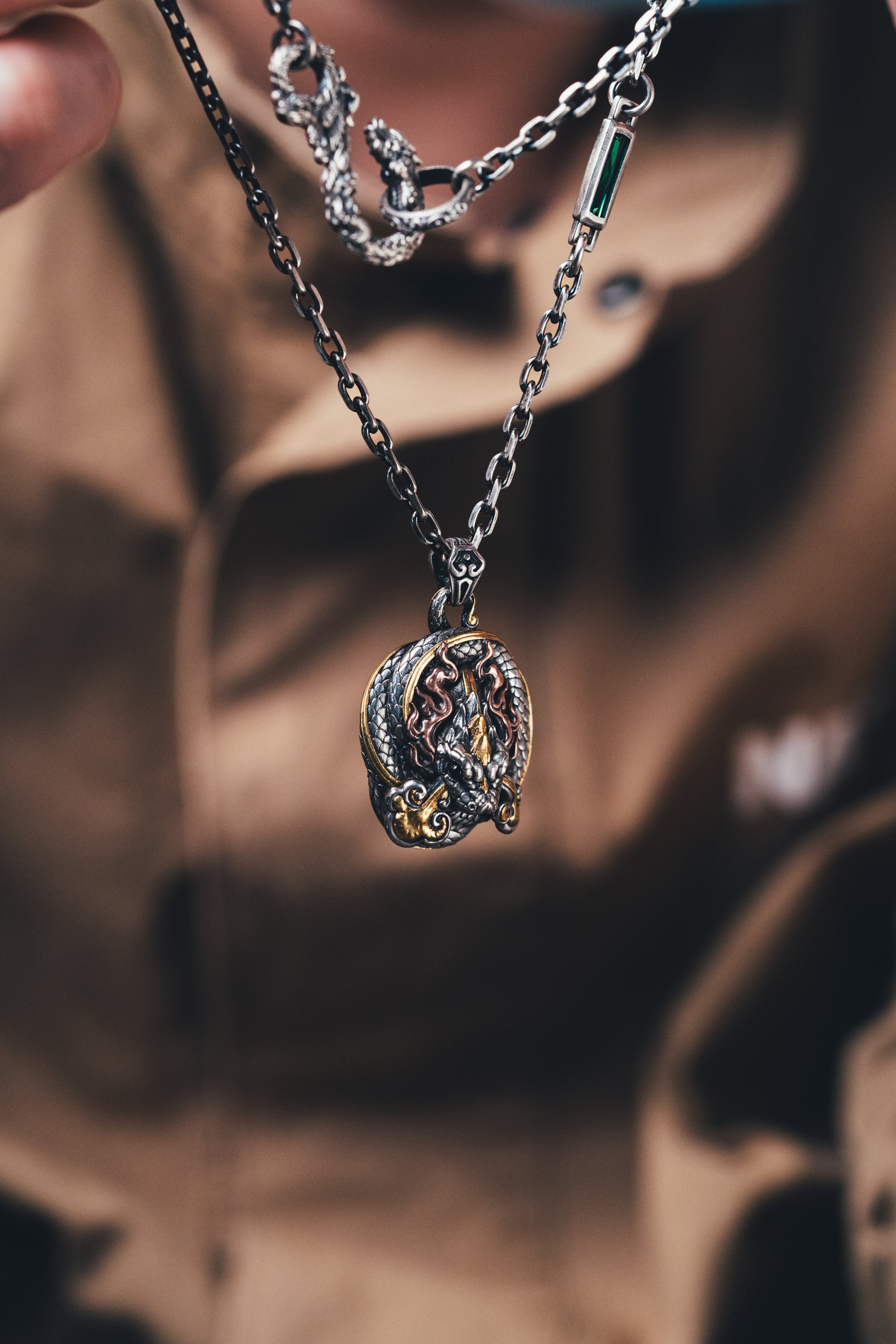 Naga Serpent God Pendant | S925 Silver & 24K Gold Plated | Handmade Buddhist Amulet | Spiritual Jewelry