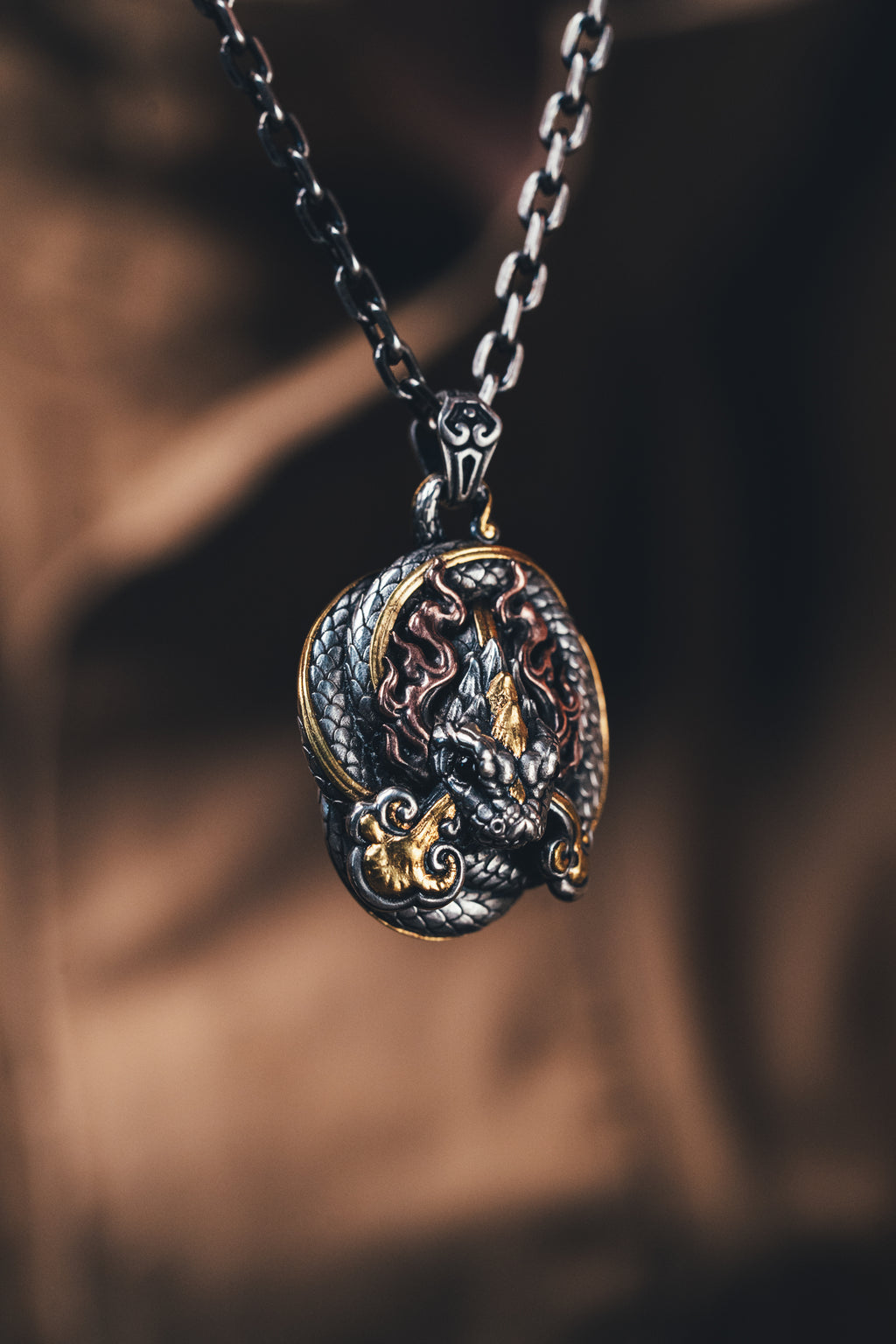 Naga Serpent God Pendant | S925 Silver & 24K Gold Plated | Handmade Buddhist Amulet | Spiritual Jewelry