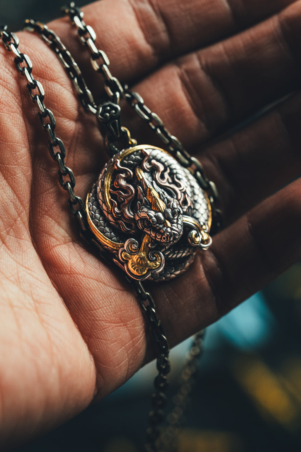 Naga Serpent God Pendant | S925 Silver & 24K Gold Plated | Handmade Buddhist Amulet | Spiritual Jewelry