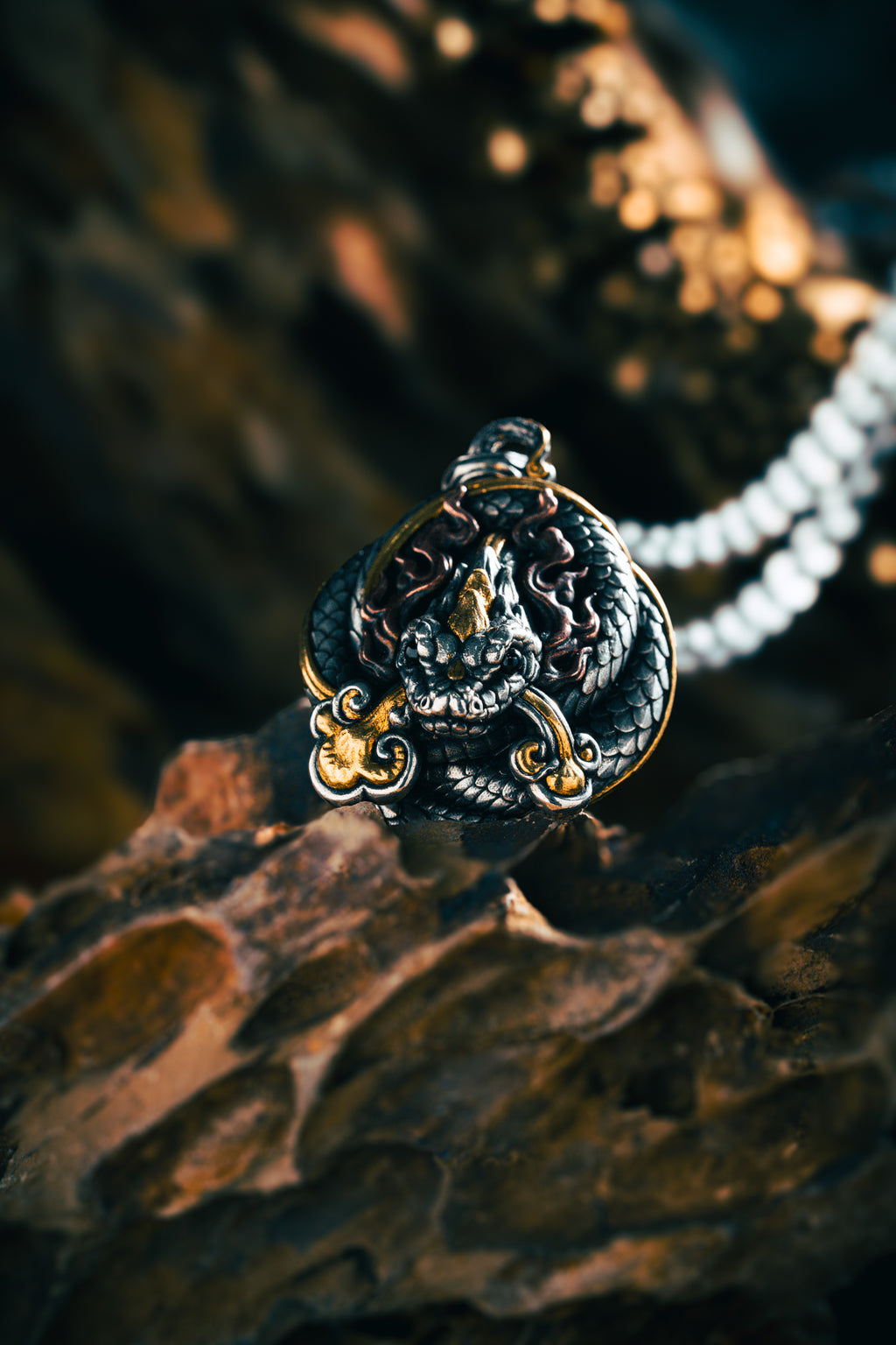 Naga Serpent God Pendant | S925 Silver & 24K Gold Plated | Handmade Buddhist Amulet | Spiritual Jewelry