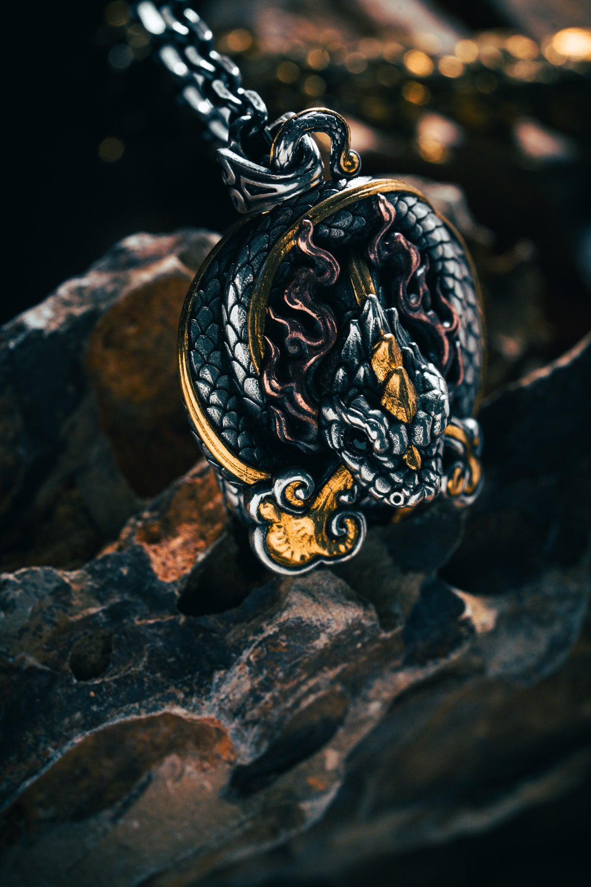 Naga Serpent God Pendant | S925 Silver & 24K Gold Plated | Handmade Buddhist Amulet | Spiritual Jewelry