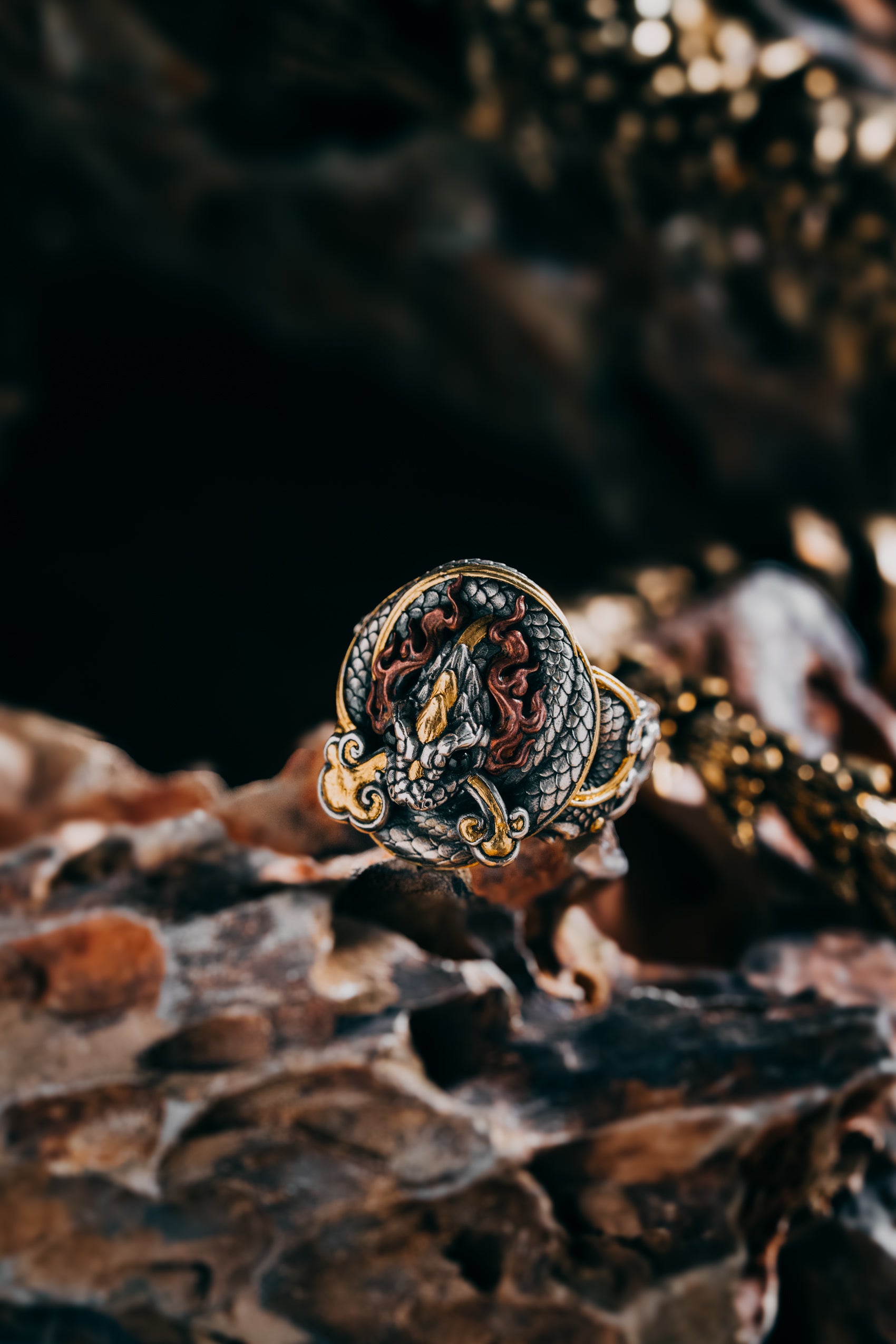 Sacred Snake Ring | S925 Silver & 24K Gold | Handcrafted Serpent Amulet | Mystical Protection Jewelry