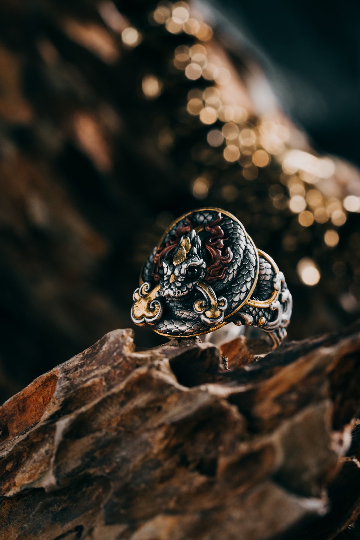 Sacred Snake Ring | S925 Silver & 24K Gold | Handcrafted Serpent Amulet | Mystical Protection Jewelry