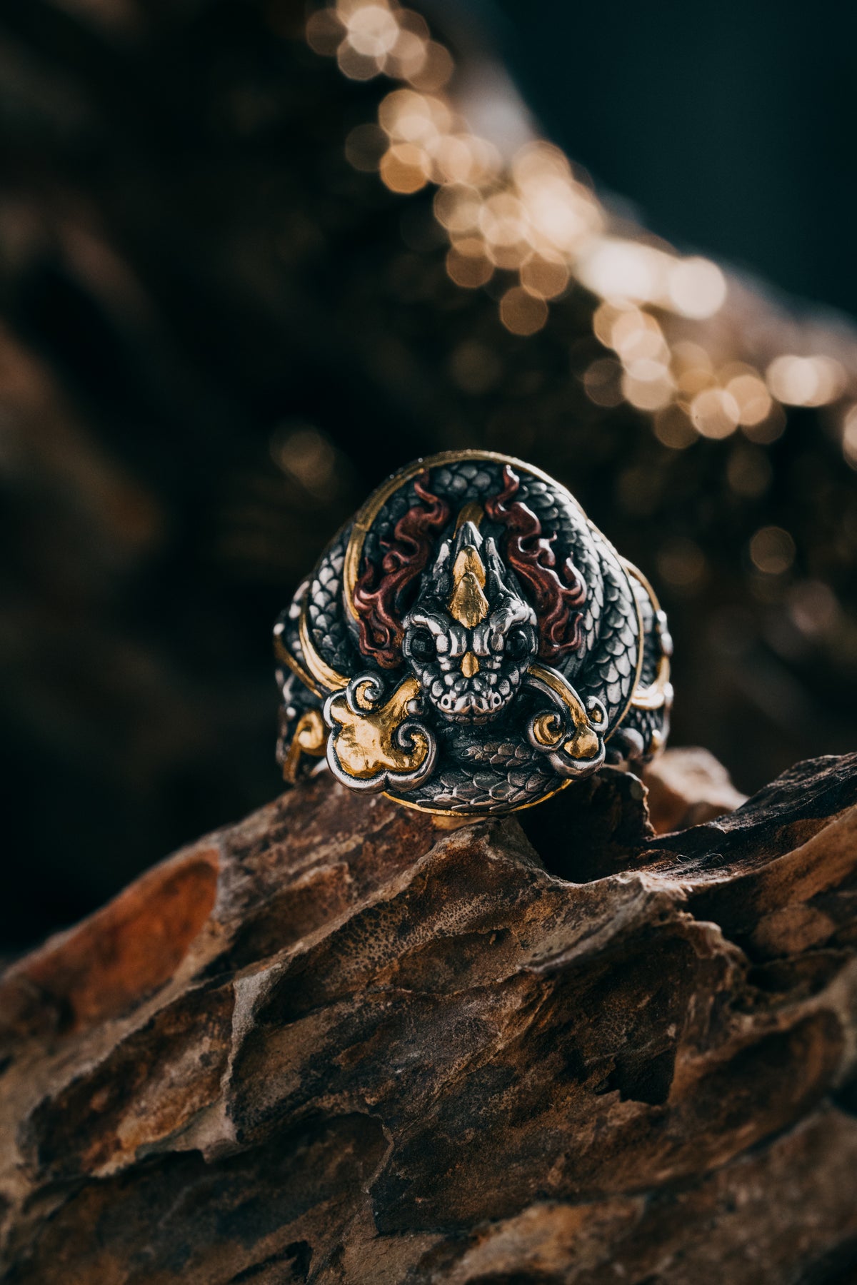 Sacred Snake Ring | S925 Silver & 24K Gold | Handcrafted Serpent Amulet | Mystical Protection Jewelry