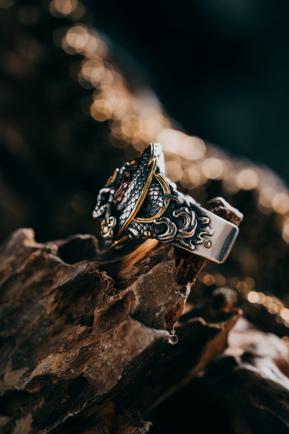Sacred Snake Ring | S925 Silver & 24K Gold | Handcrafted Serpent Amulet | Mystical Protection Jewelry