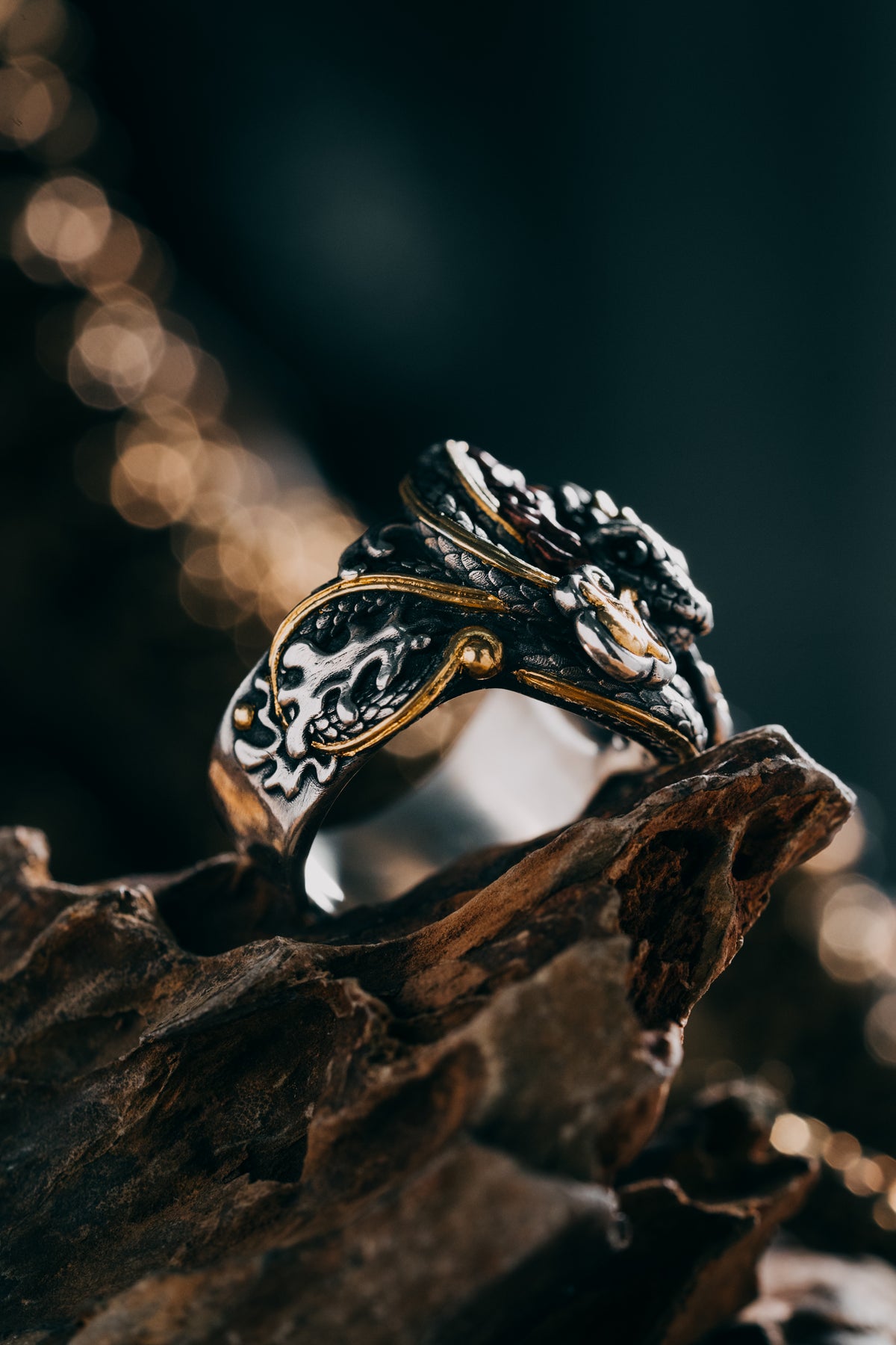 Sacred Snake Ring | S925 Silver & 24K Gold | Handcrafted Serpent Amulet | Mystical Protection Jewelry